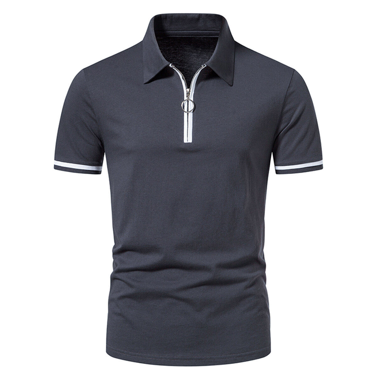 Men's Fitted Tailored Polo Neck Short-Sleeve T-Shirt Grey