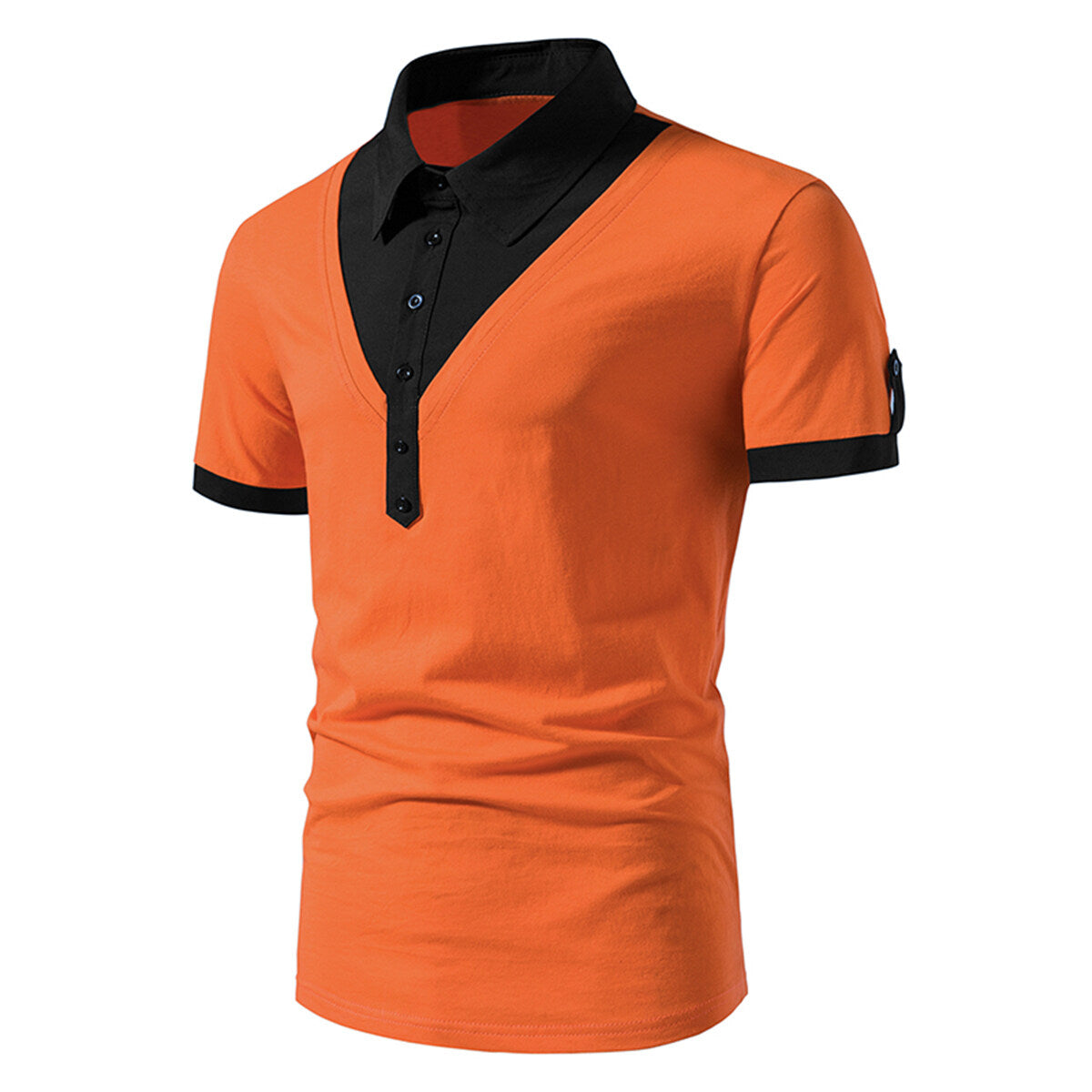 Men's Colorful Patchwork Polo Neck Short Sleeve T-Shirt Orange