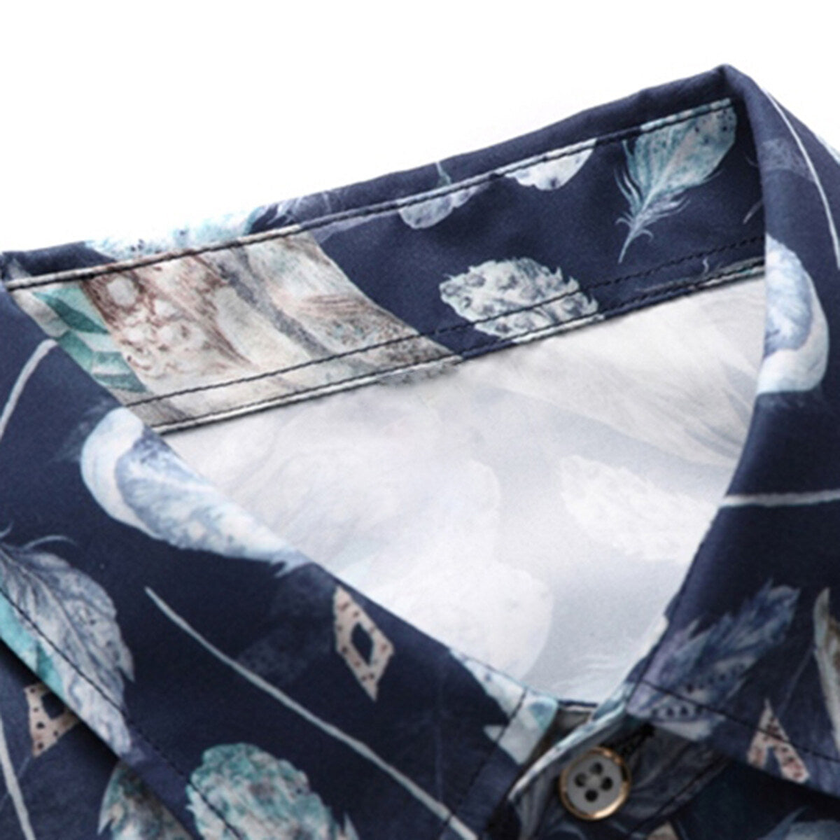 Men's Printed Short-Sleeve White Flower Casual Shirts Blue