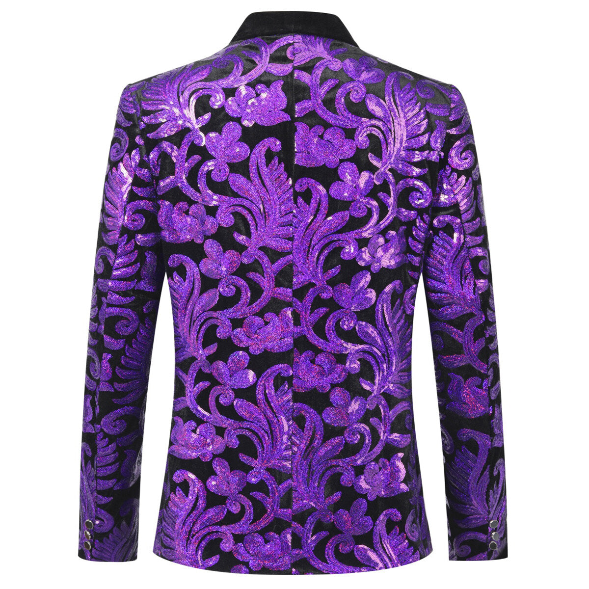 Purple Sequins Blazer Shawl Collar Blazer