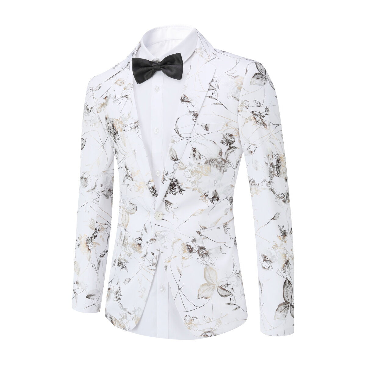 Slim Fit Floral Print Casual White Blazer