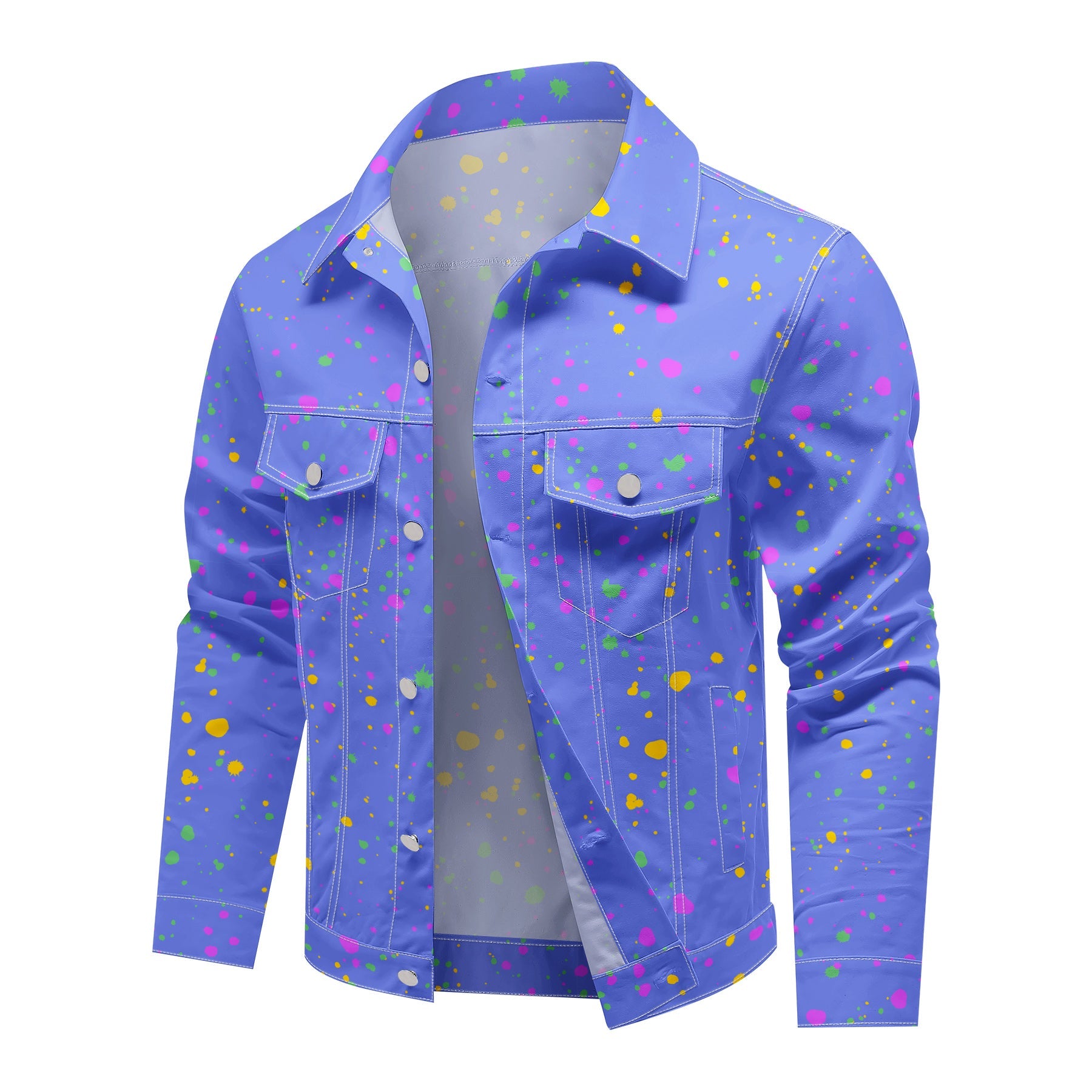 Men's Denim Jacket with Lapel Print Camouflage Green WHOLESALE