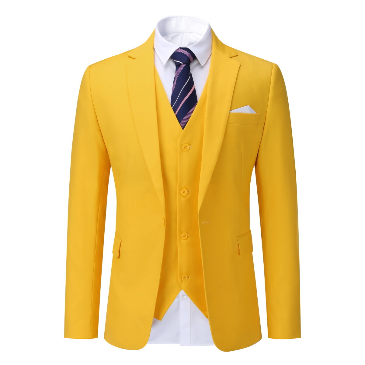 Mens 3 Piece Dress Suit Formal Casual Tux Vest Trousers Orange