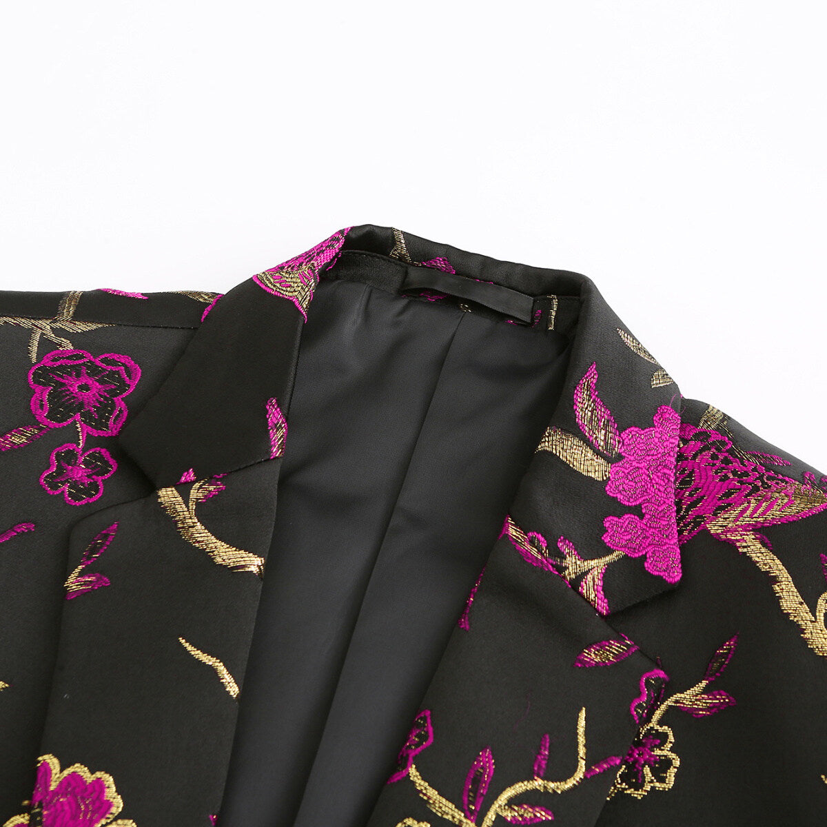 Men's One Button Notched Lapel Embroidered Blazer Rose Red