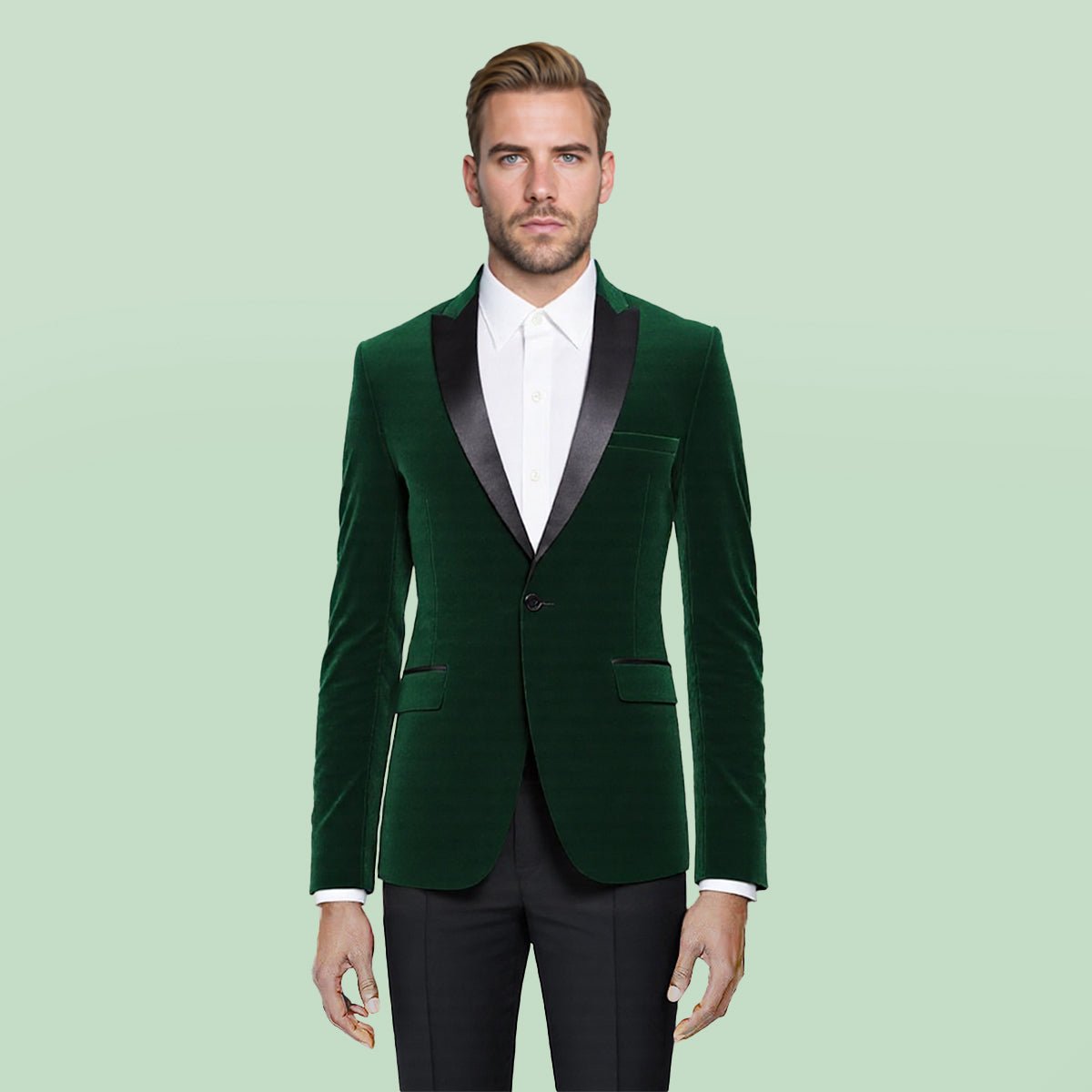 Green Velvet Fashion Blazer Pleuche Tuxedo Jacket -Cloudstyle Green Velvet Fashion Blazer Pleuche Tuxedo Jacket -Cloudstyle