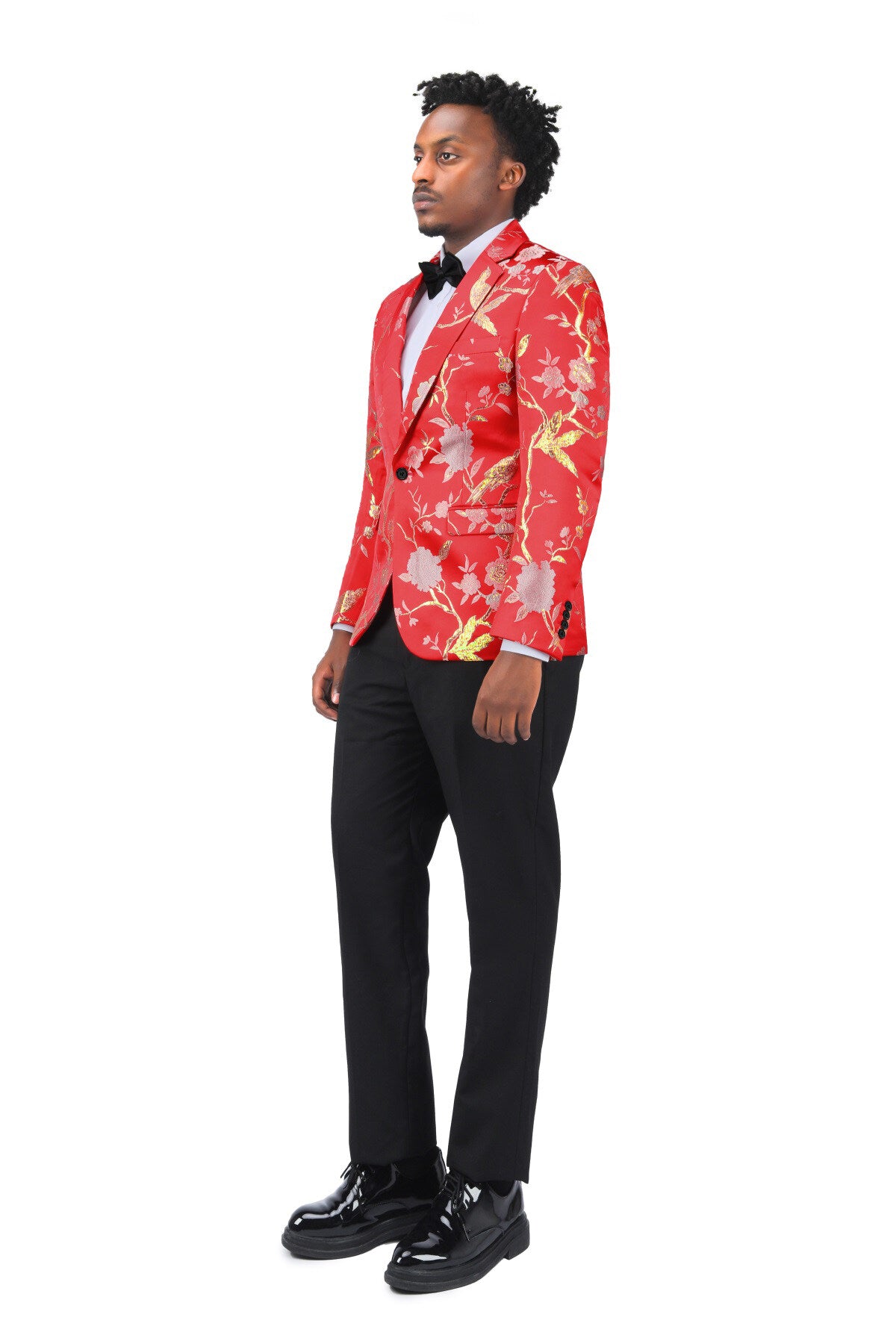 Men's One Button Notched Lapel Embroidered Blazer Red