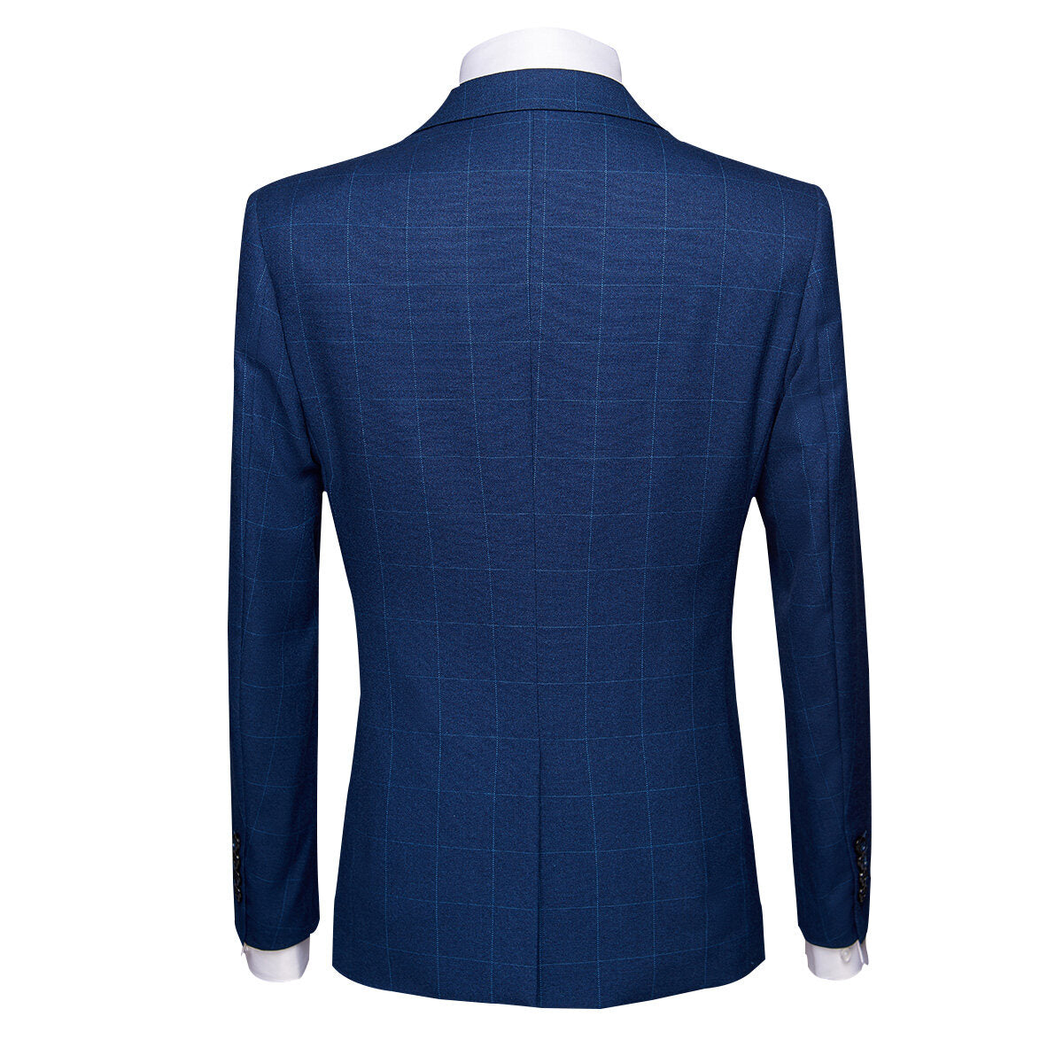 3-Piece Slim Fit Suit Plaid Casual Navy Suit