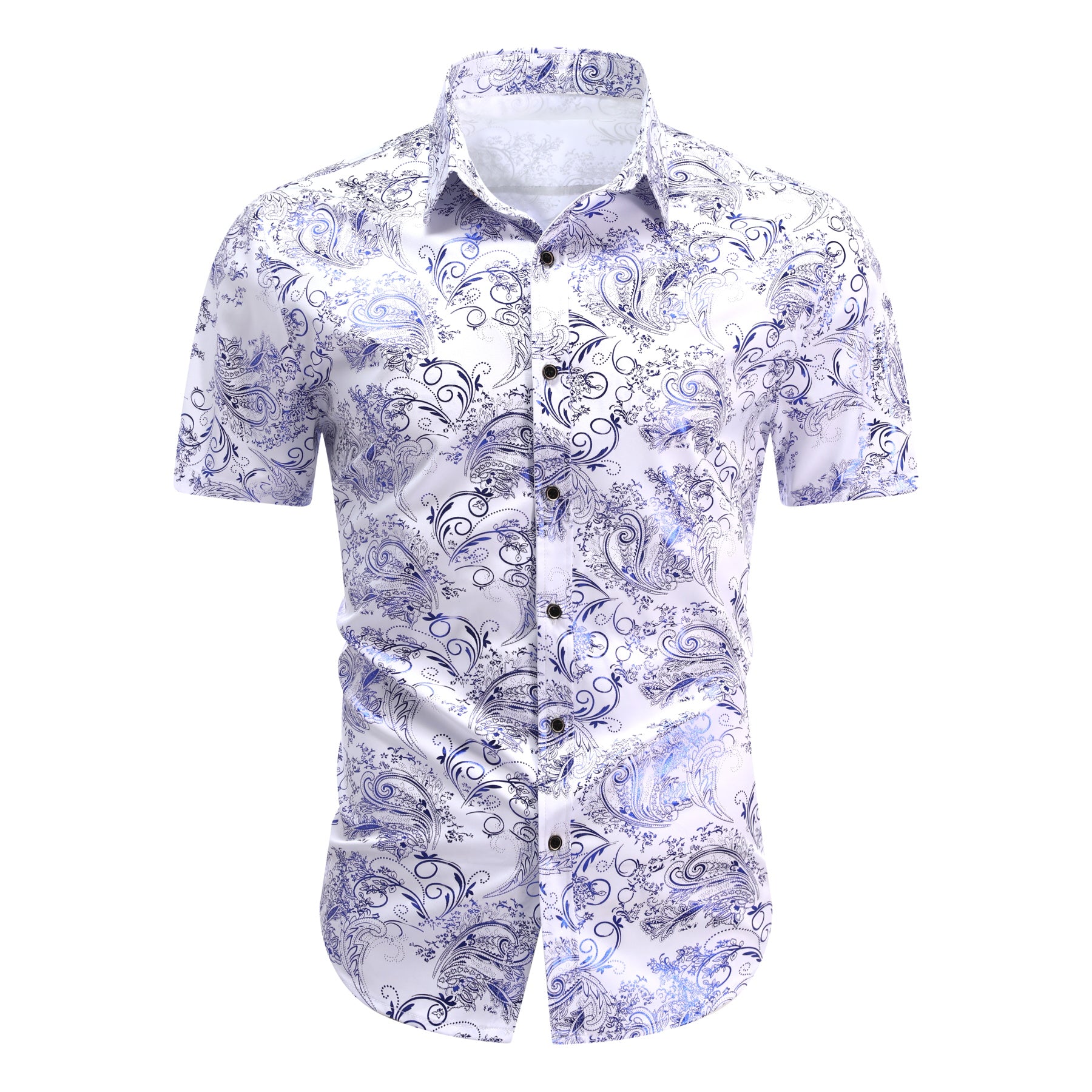 Men's Foil-Printed Short-Sleeve Shirt 2-Piece Set White