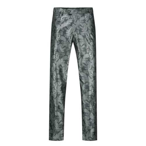 Men's Stylish Paisley Flat Front Casual Jacquard Dress Suit Pants Grey