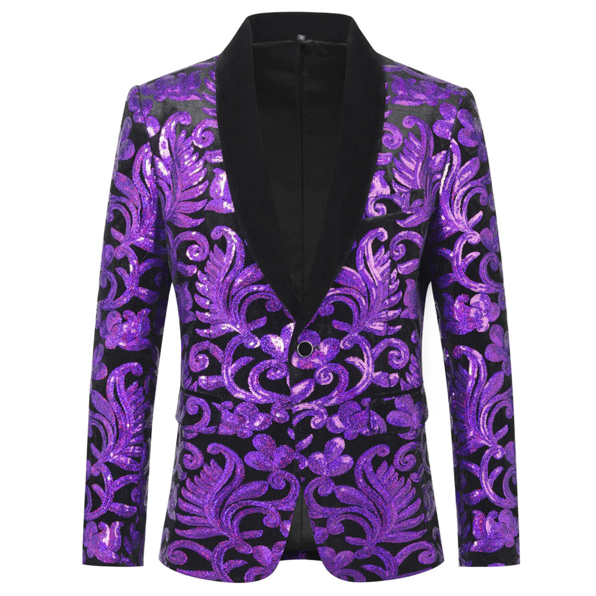 Purple Sequins Blazer Shawl Collar Blazer