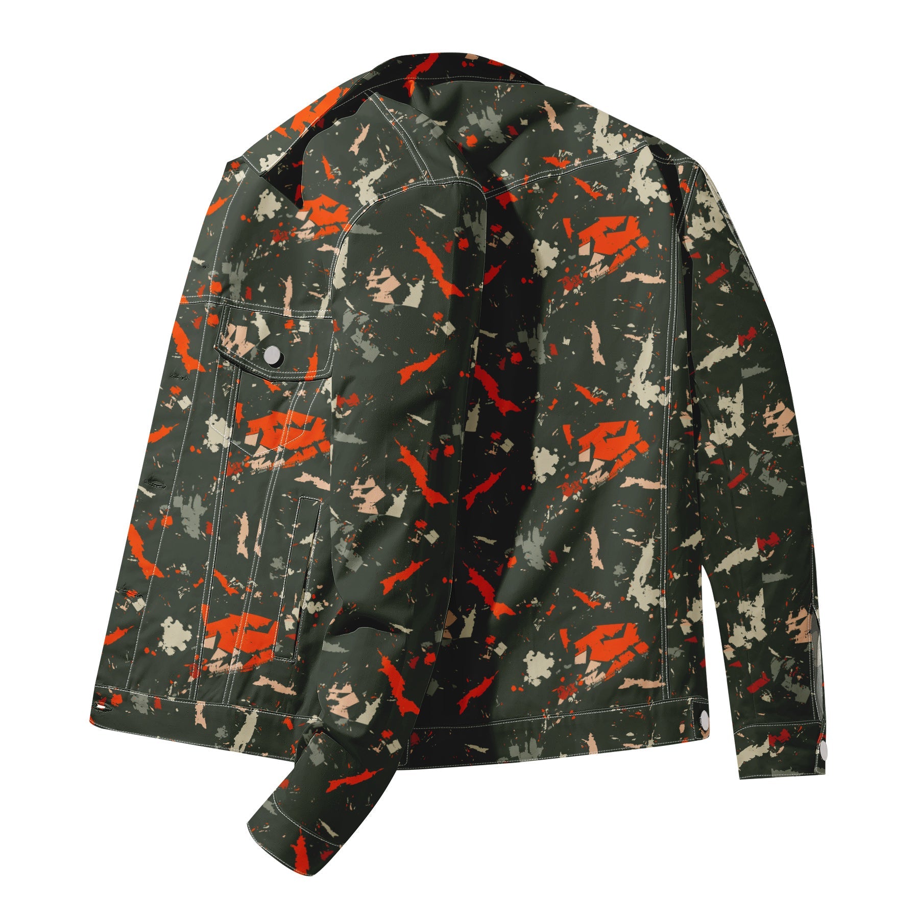 Men's Denim Jacket with Lapel Print Camouflage Green WHOLESALE