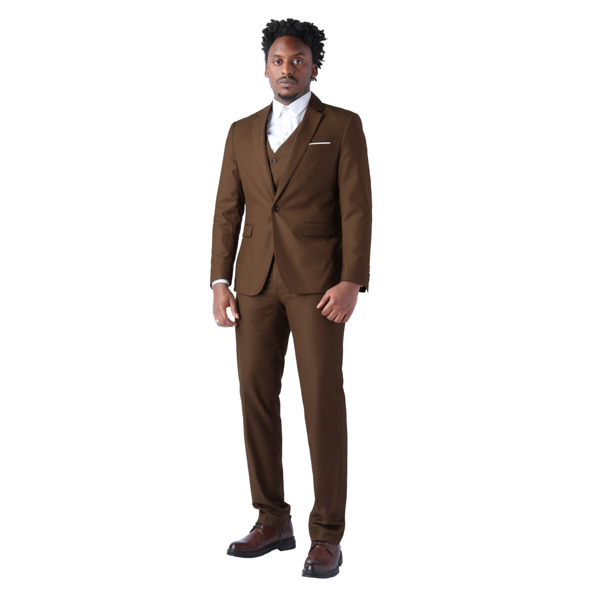 3-Piece One Button Formal Suit Dark Coffee Suit