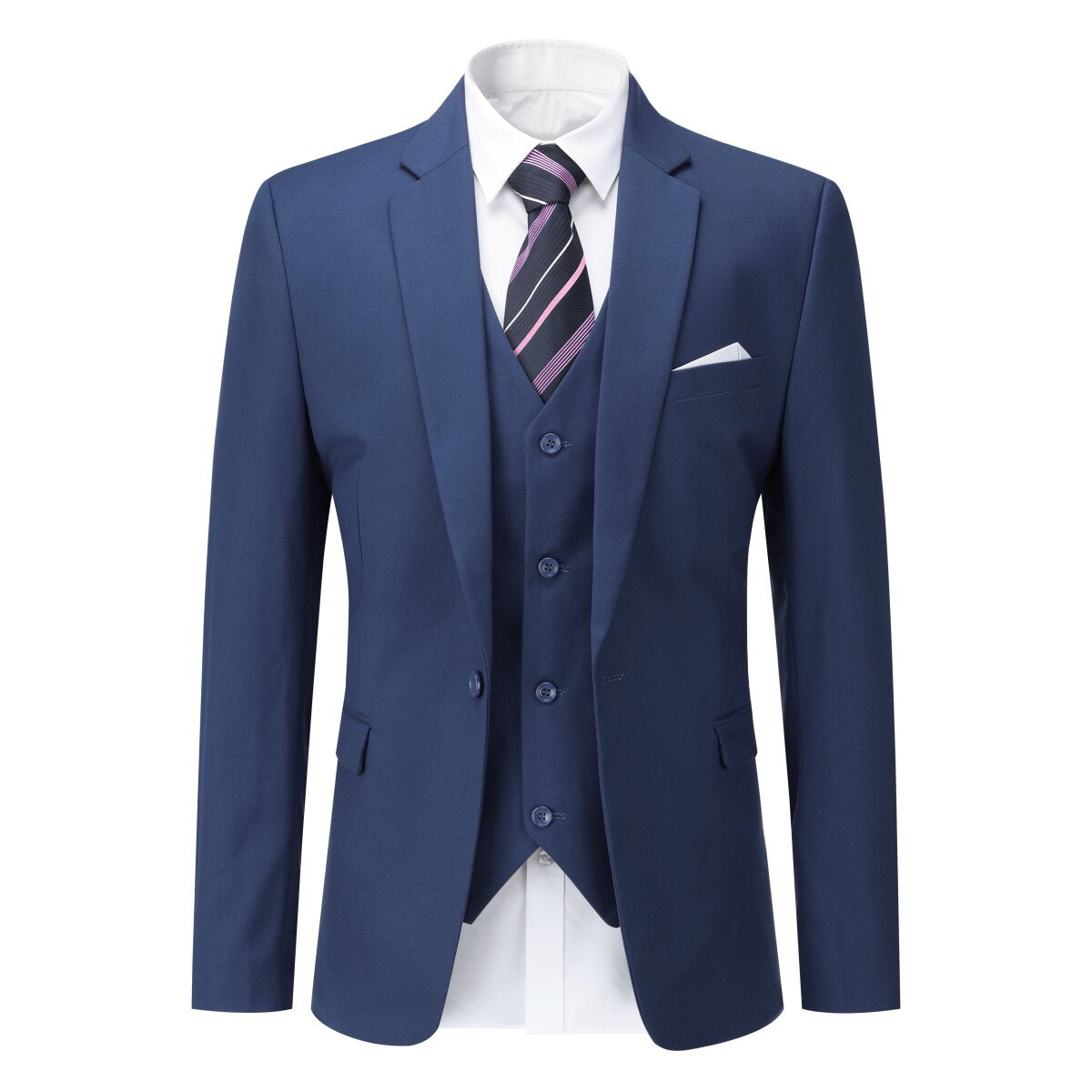 Mens 3 Piece Dress Suit Formal Casual Tux Vest Trousers Navy
