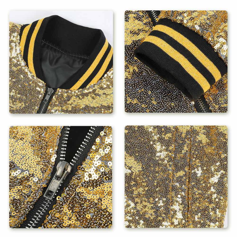 Men's Sequins Stand Collar Stage Jacket Gold