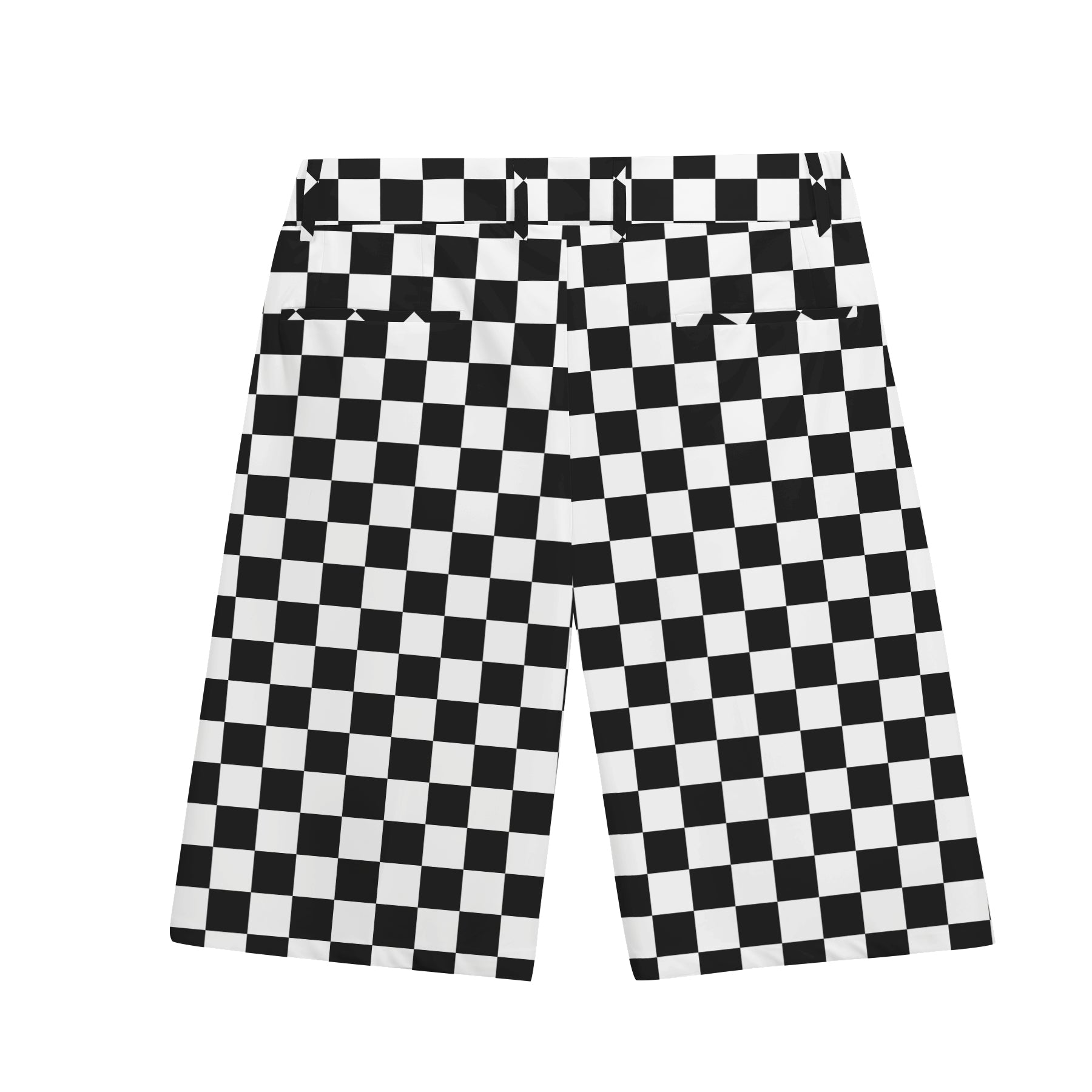 2-Piece Men's Printed Black and White Plaid Short Suit Set