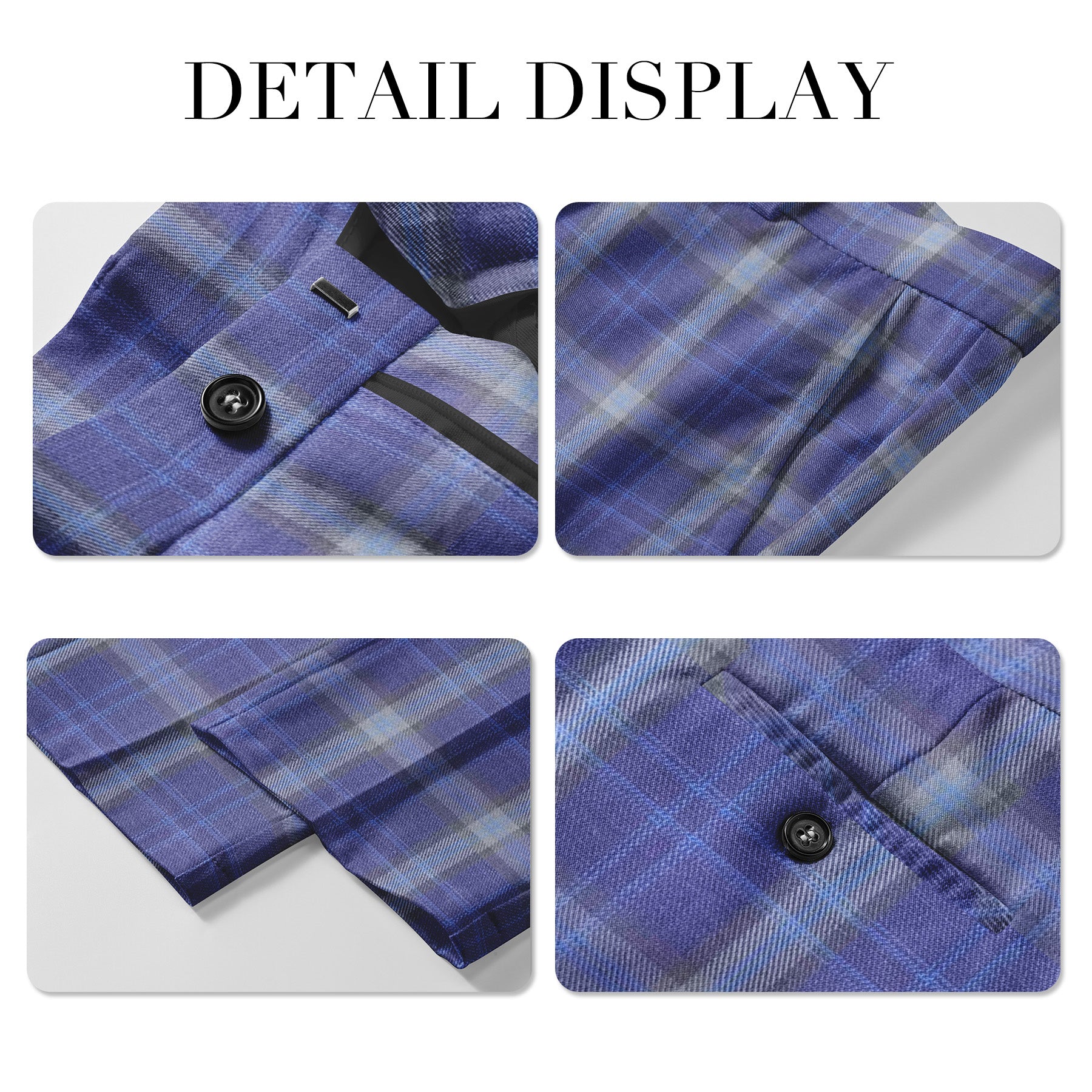 Mens 2 PCS Plaid Suits Slim Formal Suit Checkered Dark Purple