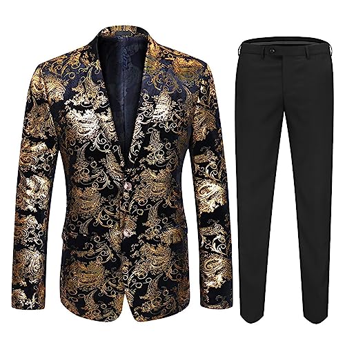 Cloudstyle Mens 2-Piece Dress Suit Floral Slim Fit 2-Button Tuxedo