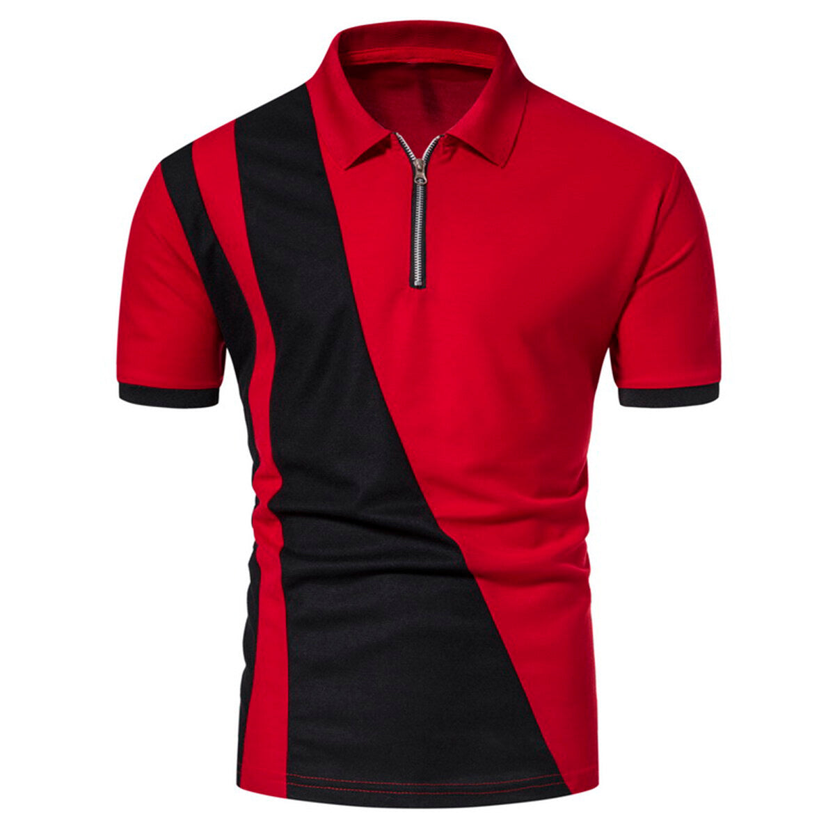 Men's Colourblock Lapel Short Sleeve Polo Shirt Red