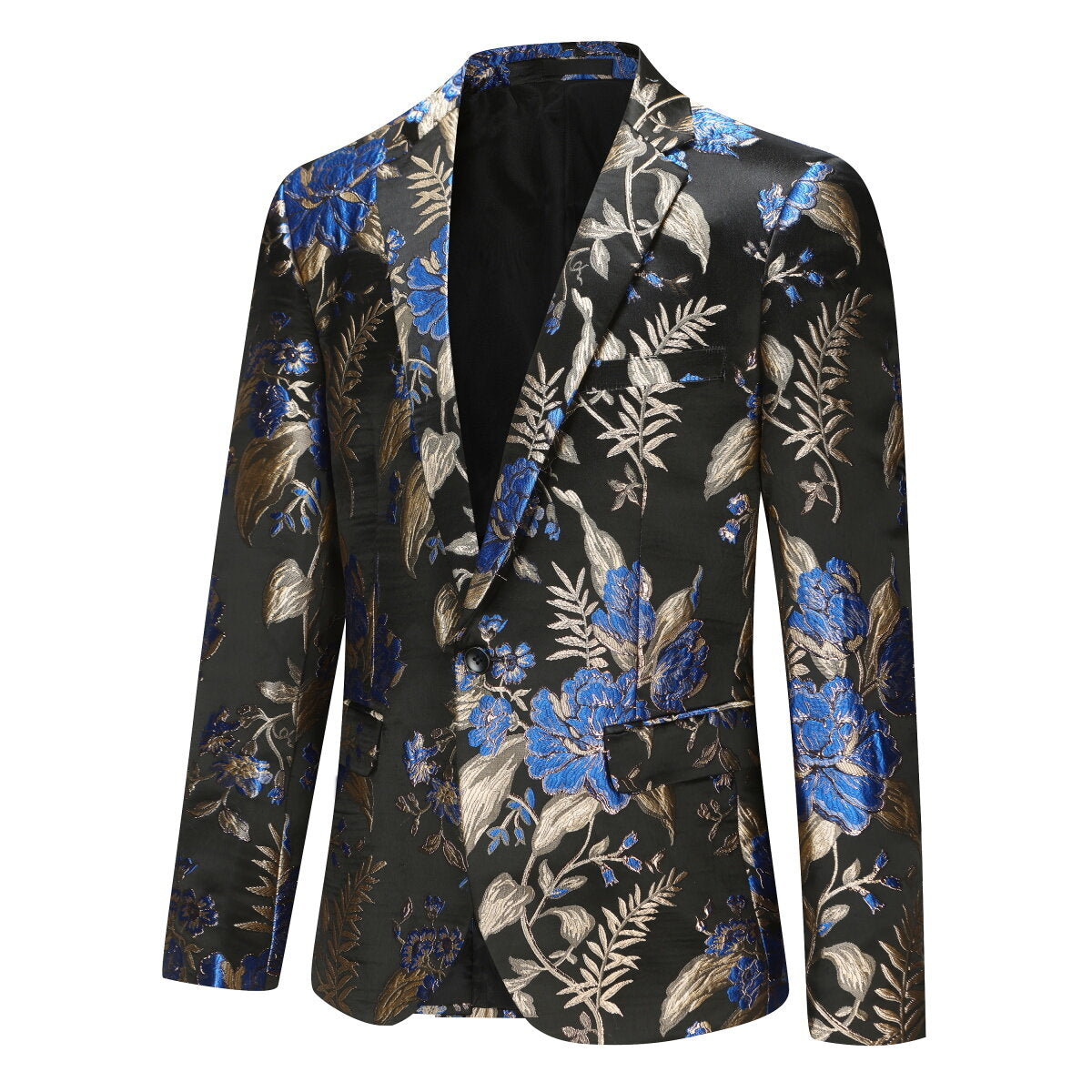 Men's Printed Lapel One Button Blazer Dark Blue