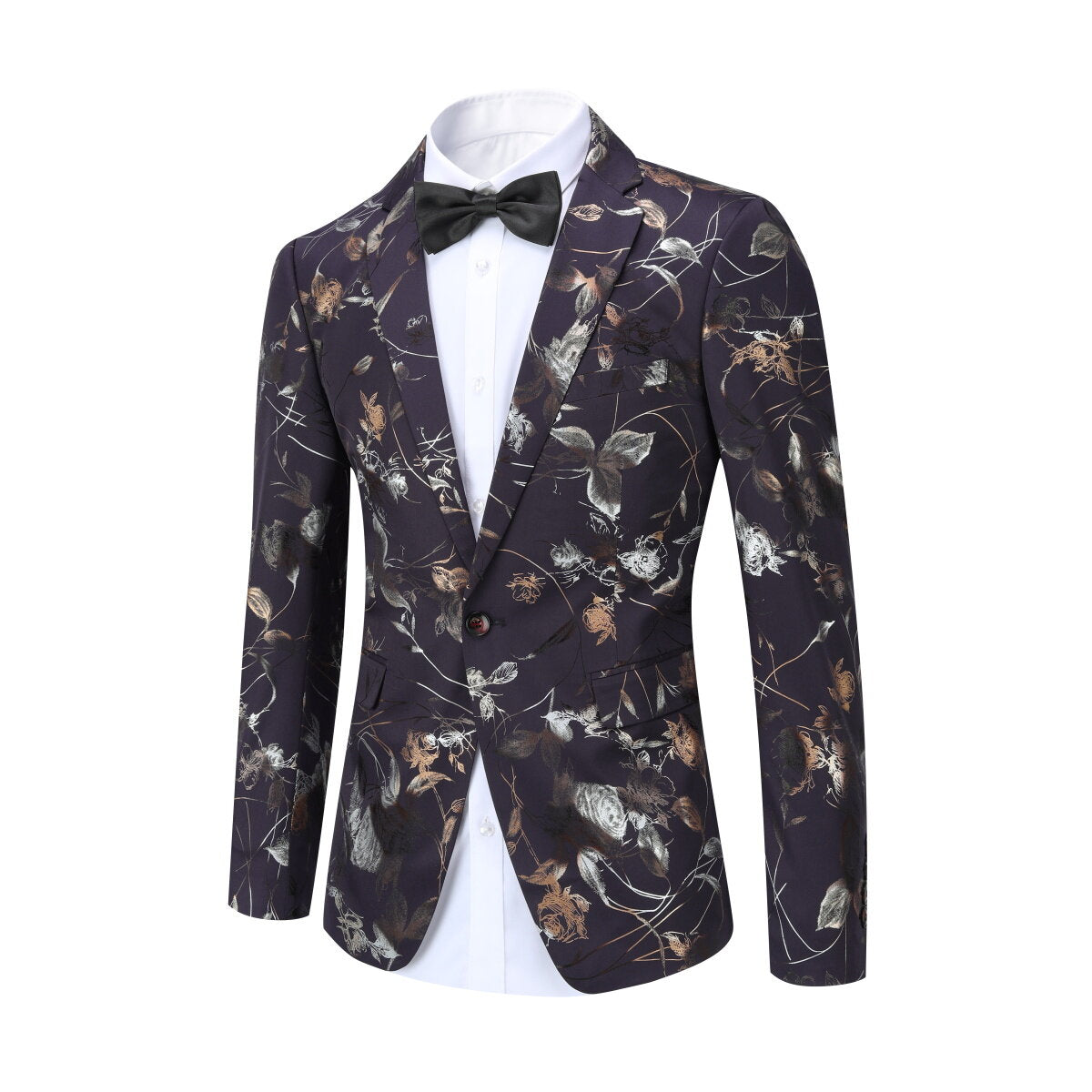 2-Piece Men's Single-Breasted Split Hem Printed Suit Purple