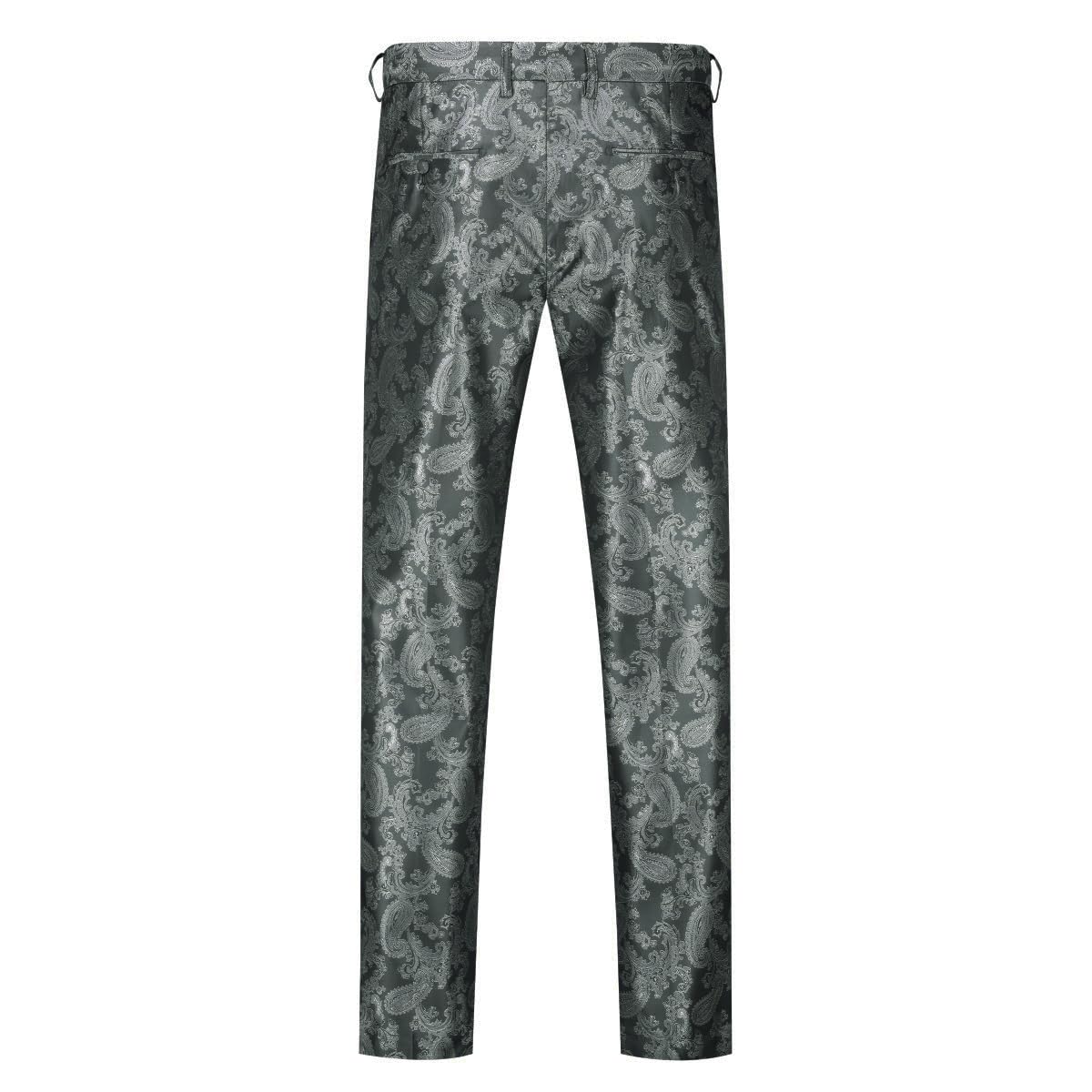 Men's Stylish Paisley Flat Front Casual Jacquard Dress Suit Pants Grey