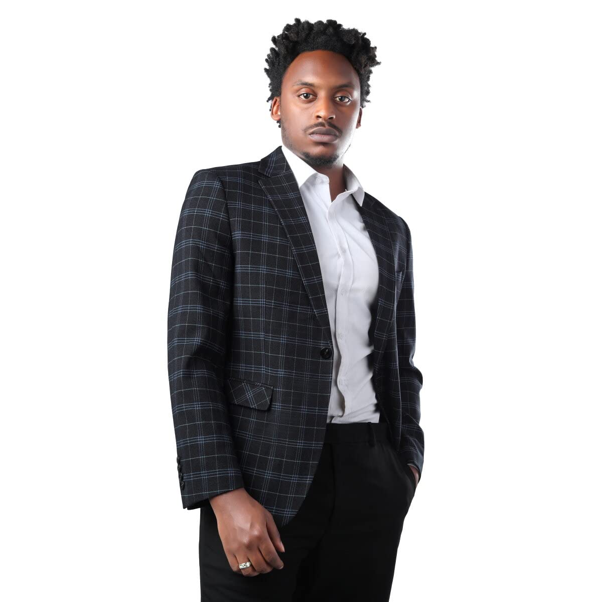 Mens Plaid Suit Blazer Slim 1 Button Wedding Prom Sport Coat Jacket Black
