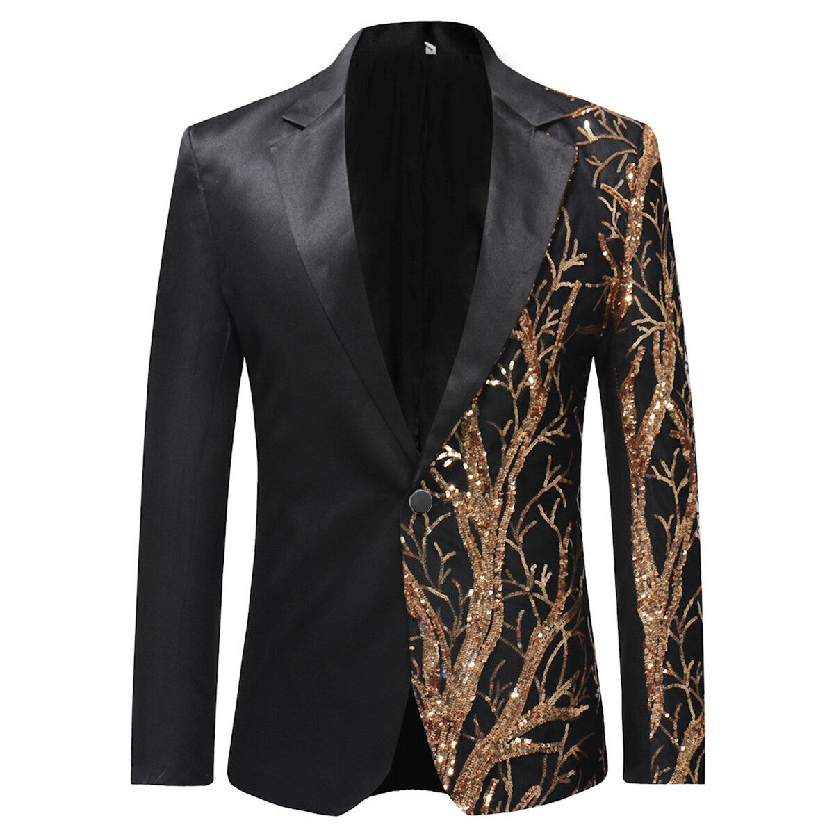 Slim Fit Lightning Tree Sequin Blazer Black