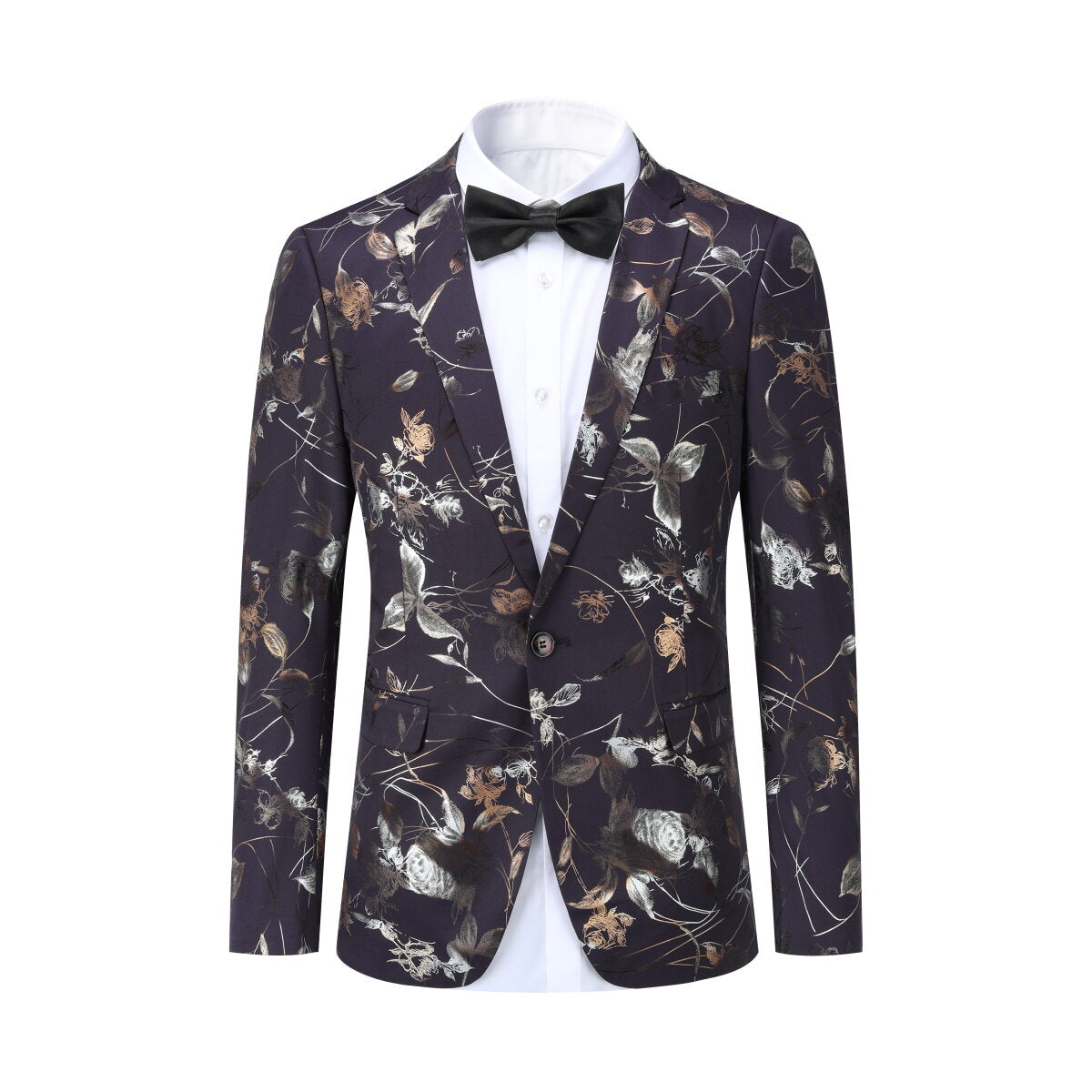 Slim Fit Floral Print Casual Purple Blazer