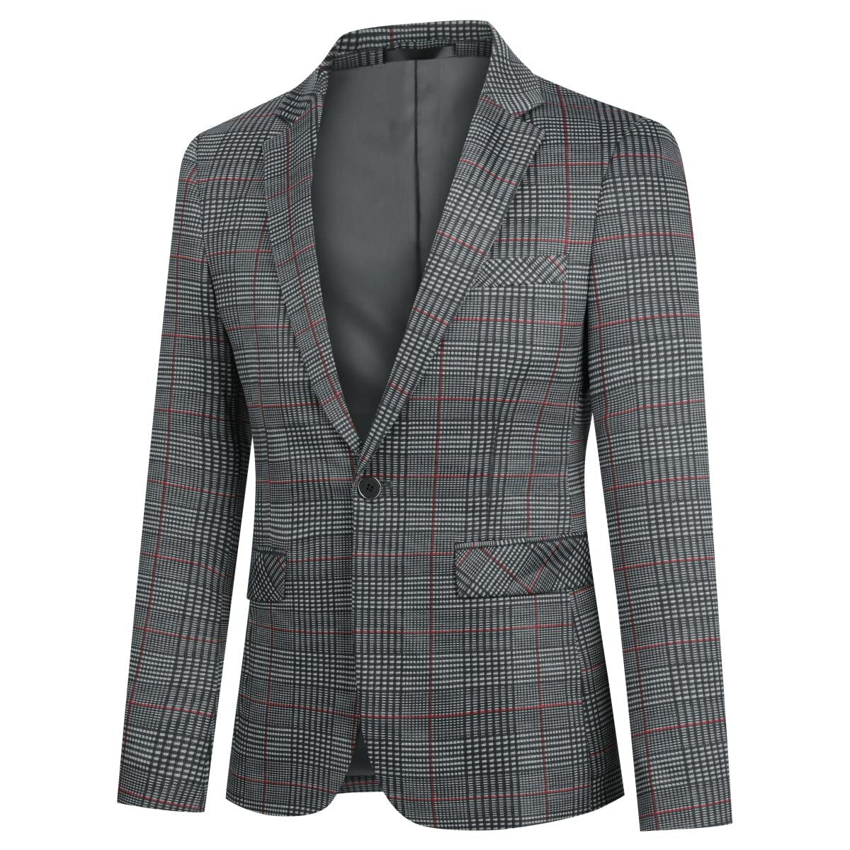 Plaid Stripe Suit Slim Fit 2-Piece Casual Suit Red and Black