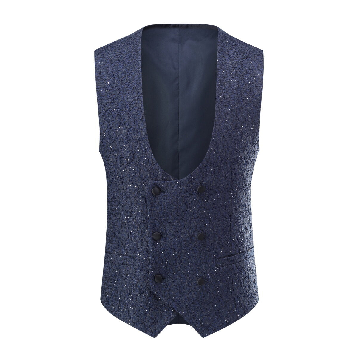 3-Piece Men's One Button Suit Shawl Collar Sequin Tuxedo Blue