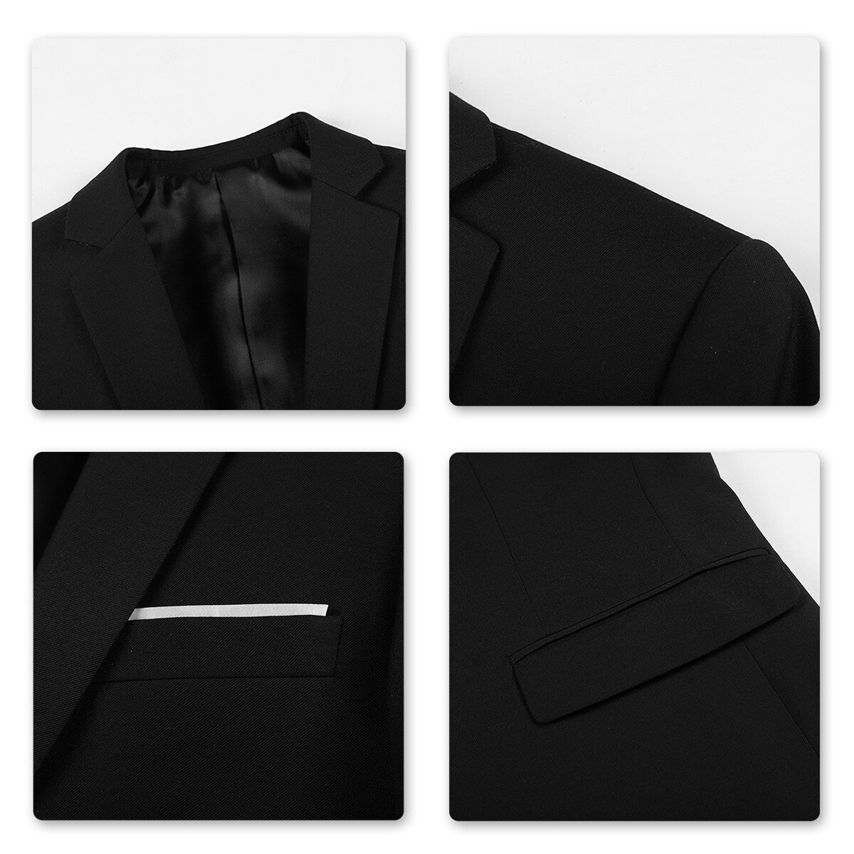 3-Piece Slim Fit One Button Fashion Black Suit