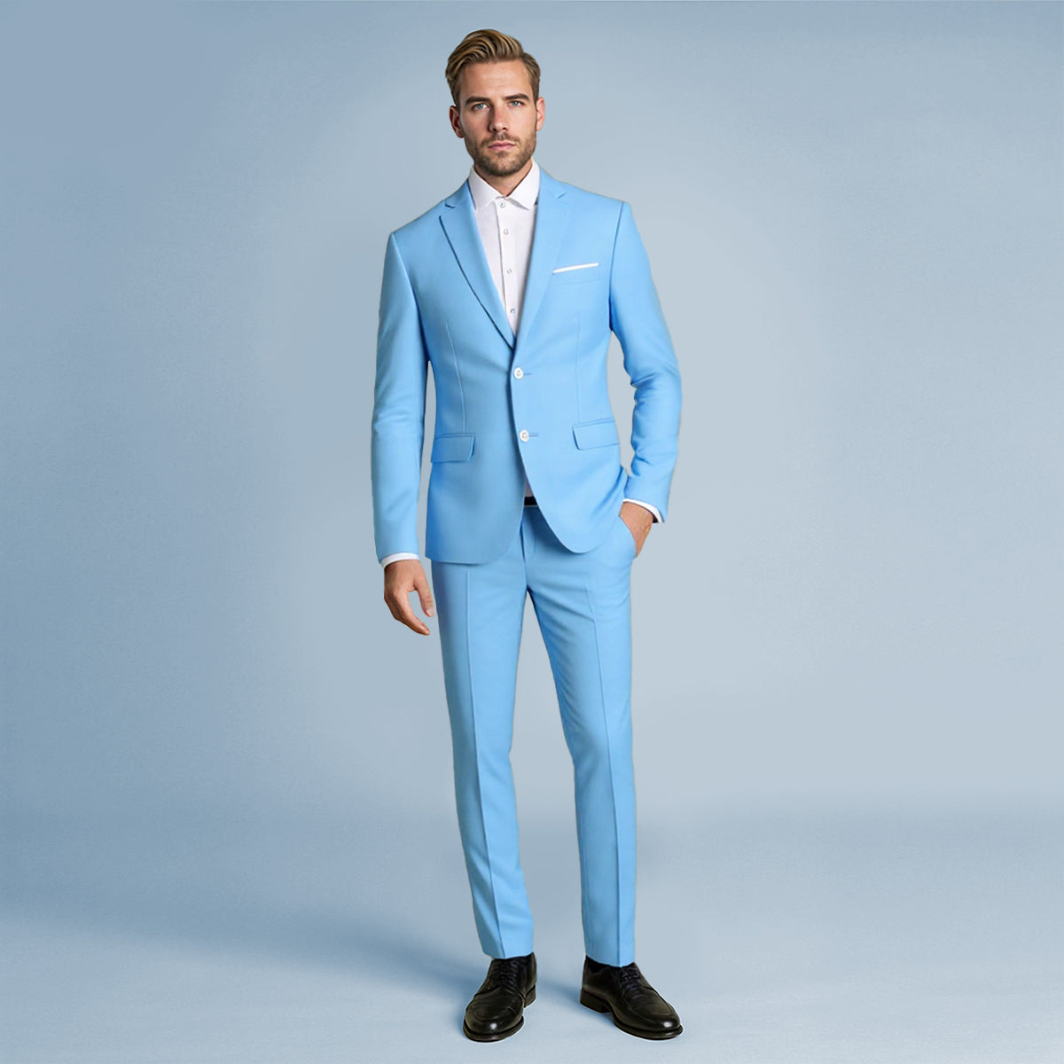 XY05 Series 2-Piece Slim Fit Two Button Sky Blue Suit XY05 Series 2-Piece Slim Fit Two Button Sky Blue Suit
