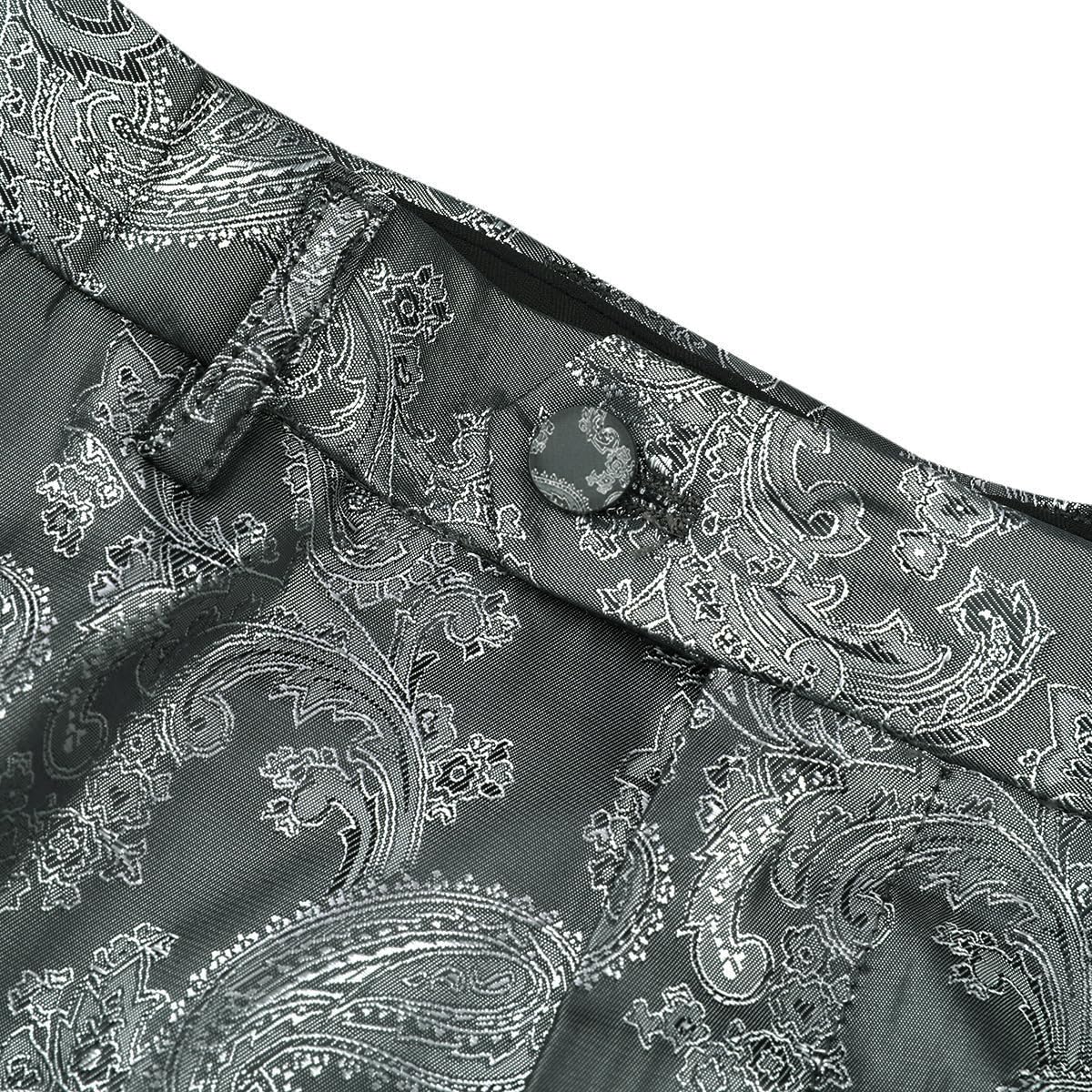 Men's Stylish Paisley Flat Front Casual Jacquard Dress Suit Pants Grey