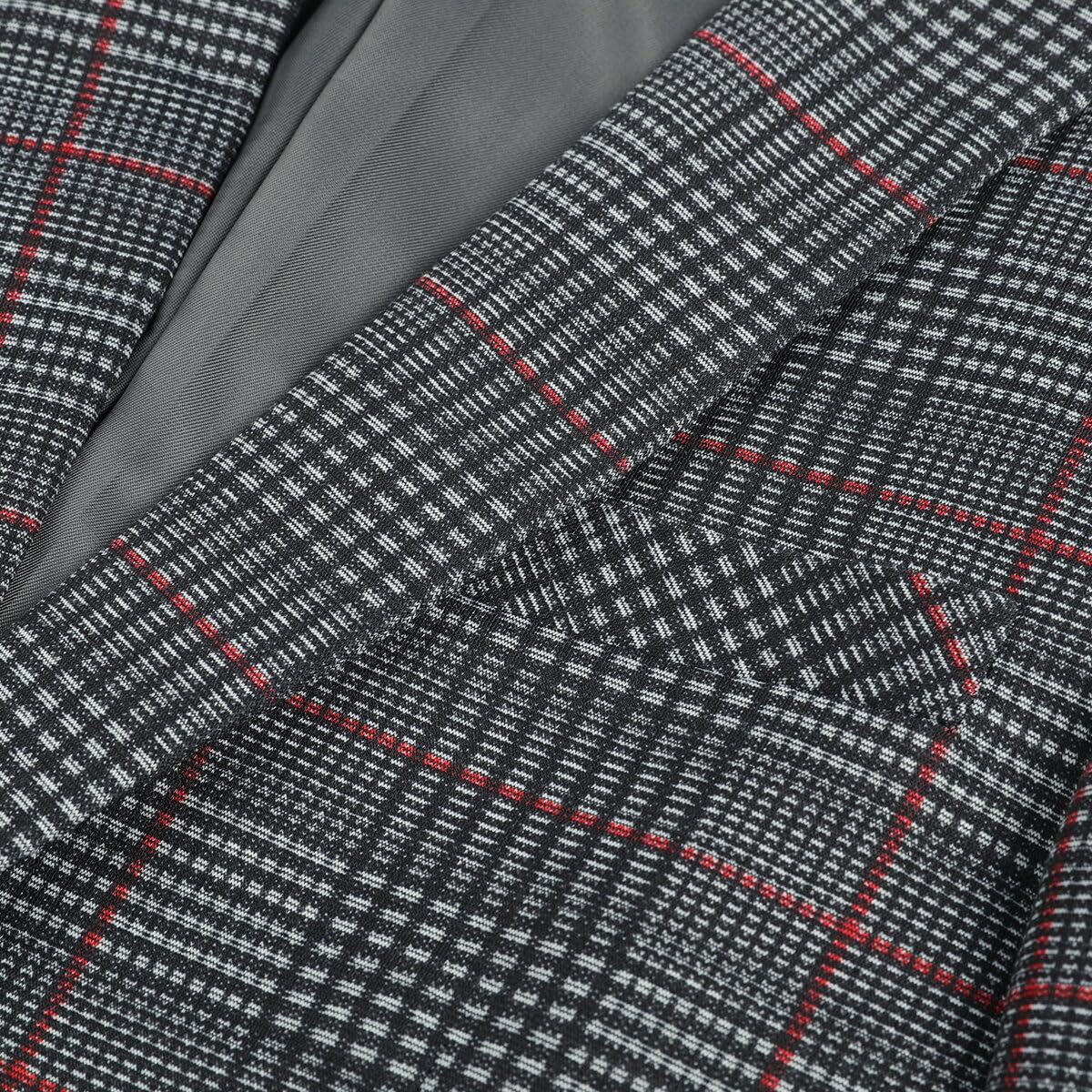 Plaid Stripe Suit Slim Fit 2-Piece Casual Suit Red and Black
