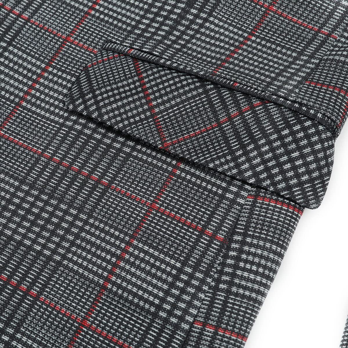Plaid Stripe Suit Slim Fit 2-Piece Casual Suit Red and Black