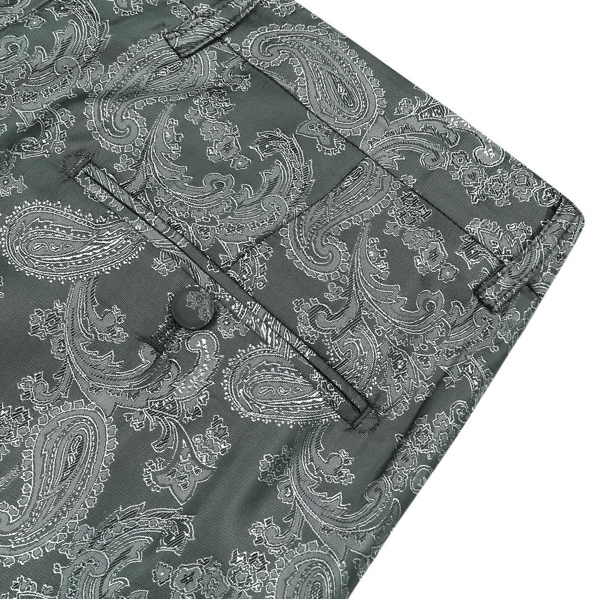 Men's Stylish Paisley Flat Front Casual Jacquard Dress Suit Pants Grey