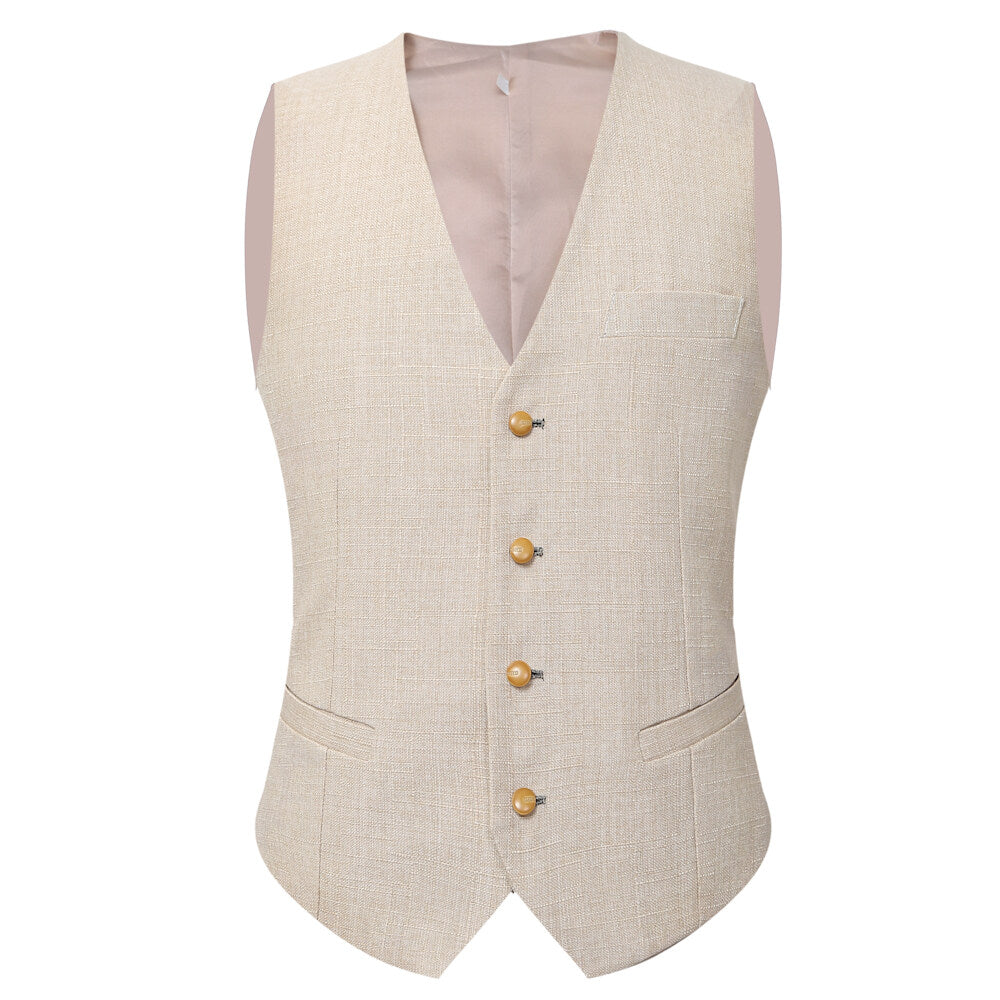 Mens 3 Piece Linen Suit Set Blazer Jacket Tux Vest Suit Pants