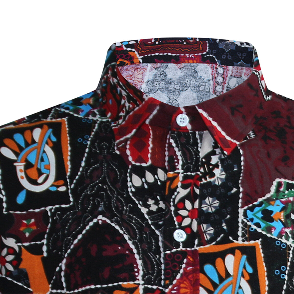 Stylish Men's Floral Print Collar Short Sleeve Shirt Red