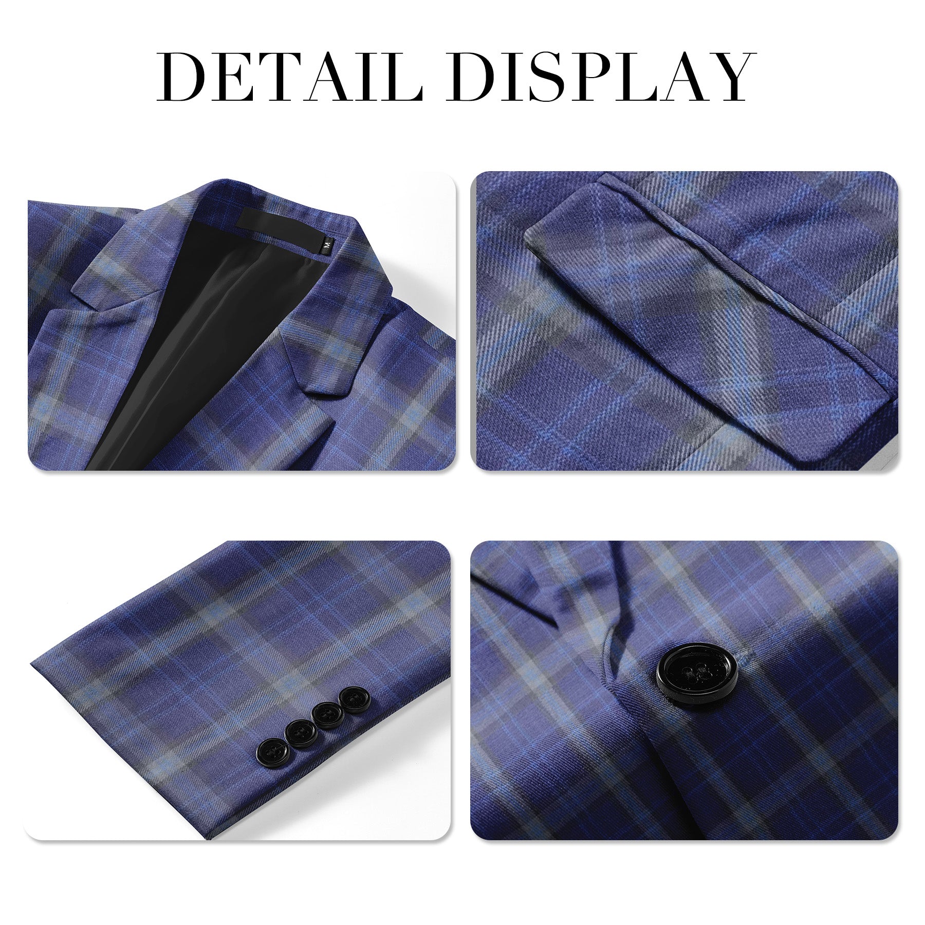 Mens 2 PCS Plaid Suits Slim Formal Suit Checkered Dark Purple