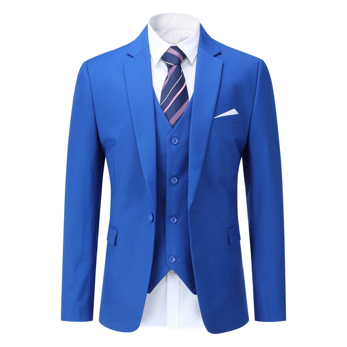 Mens 3 Piece Dress Suit Formal Casual Tux Vest Trousers Dark Blue