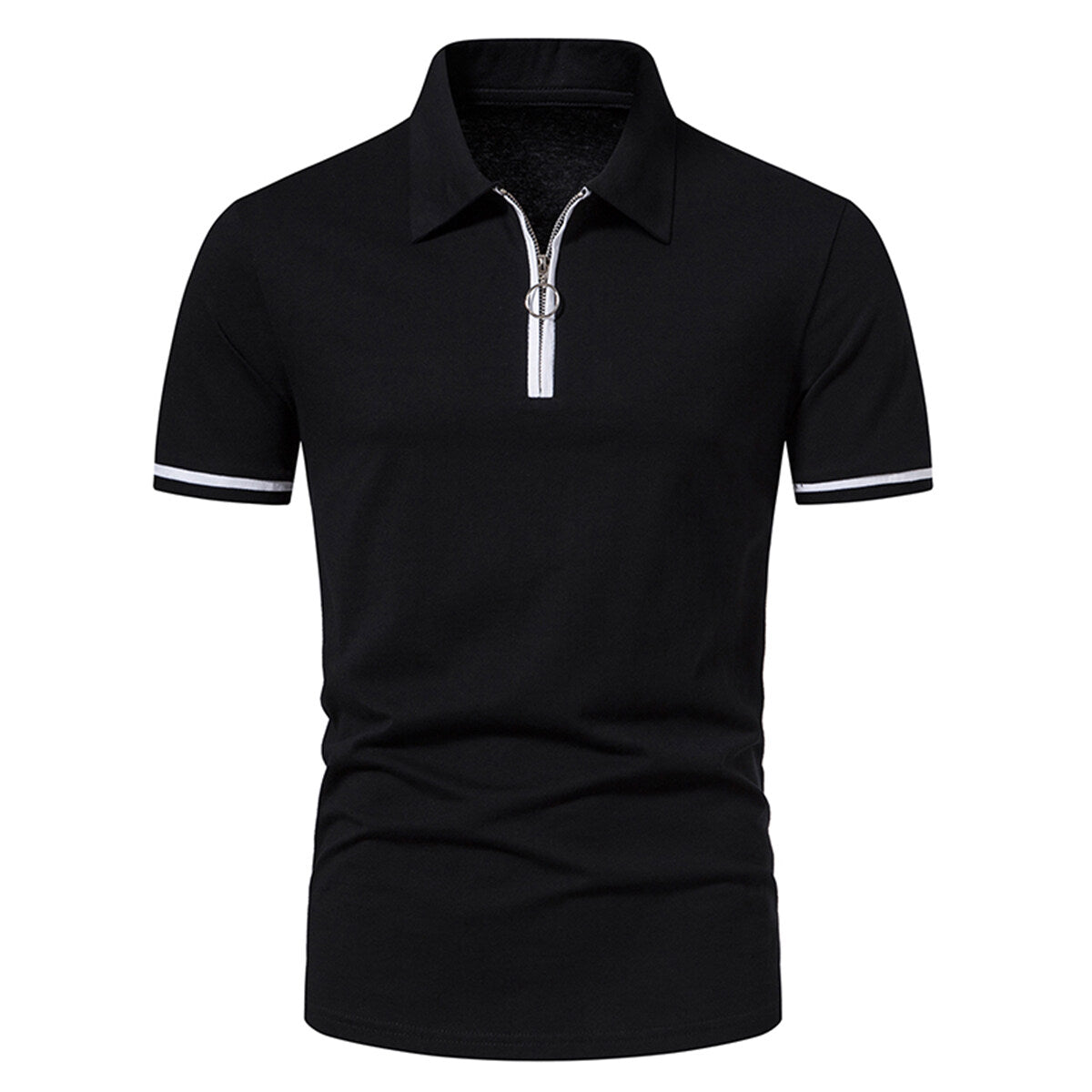 Men's Fitted Tailored Polo Neck Short-Sleeve T-Shirt Black