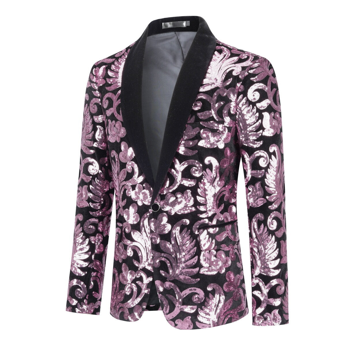 Pink Sequins Blazer Shawl Collar Blazer