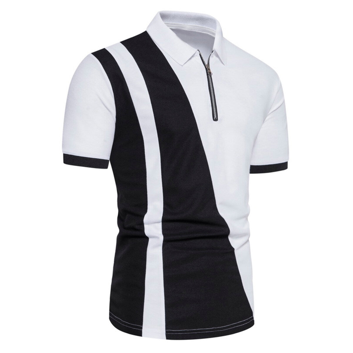 Men's Colourblock Lapel Short Sleeve Polo Shirt White