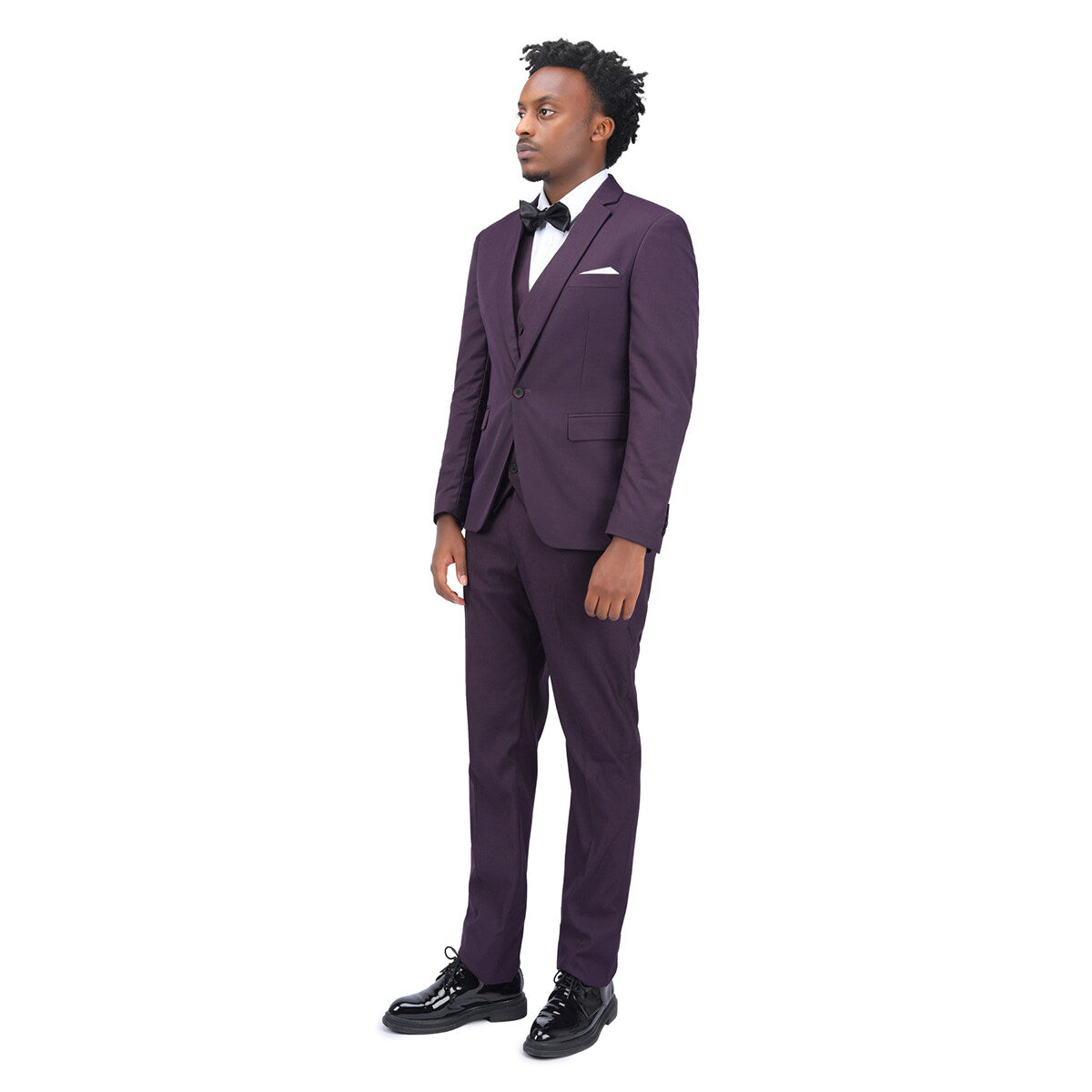 3-Piece Slim Fit Solid Color Jacket Smart Wedding Formal Suit Purple