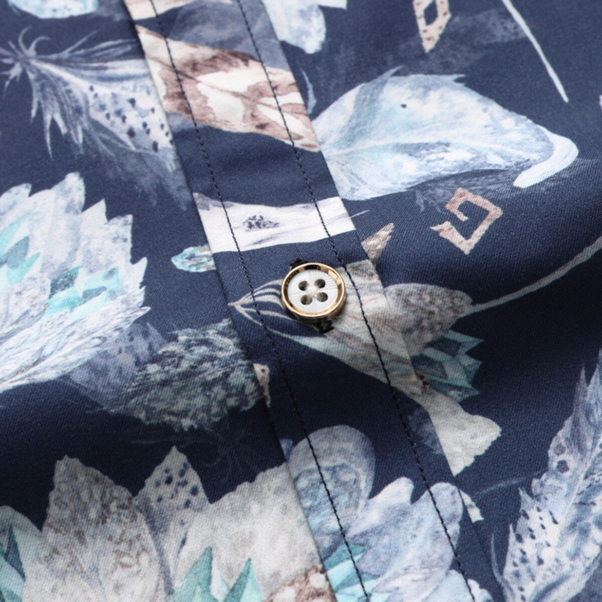 Men's Printed Short-Sleeve White Flower Casual Shirts Blue