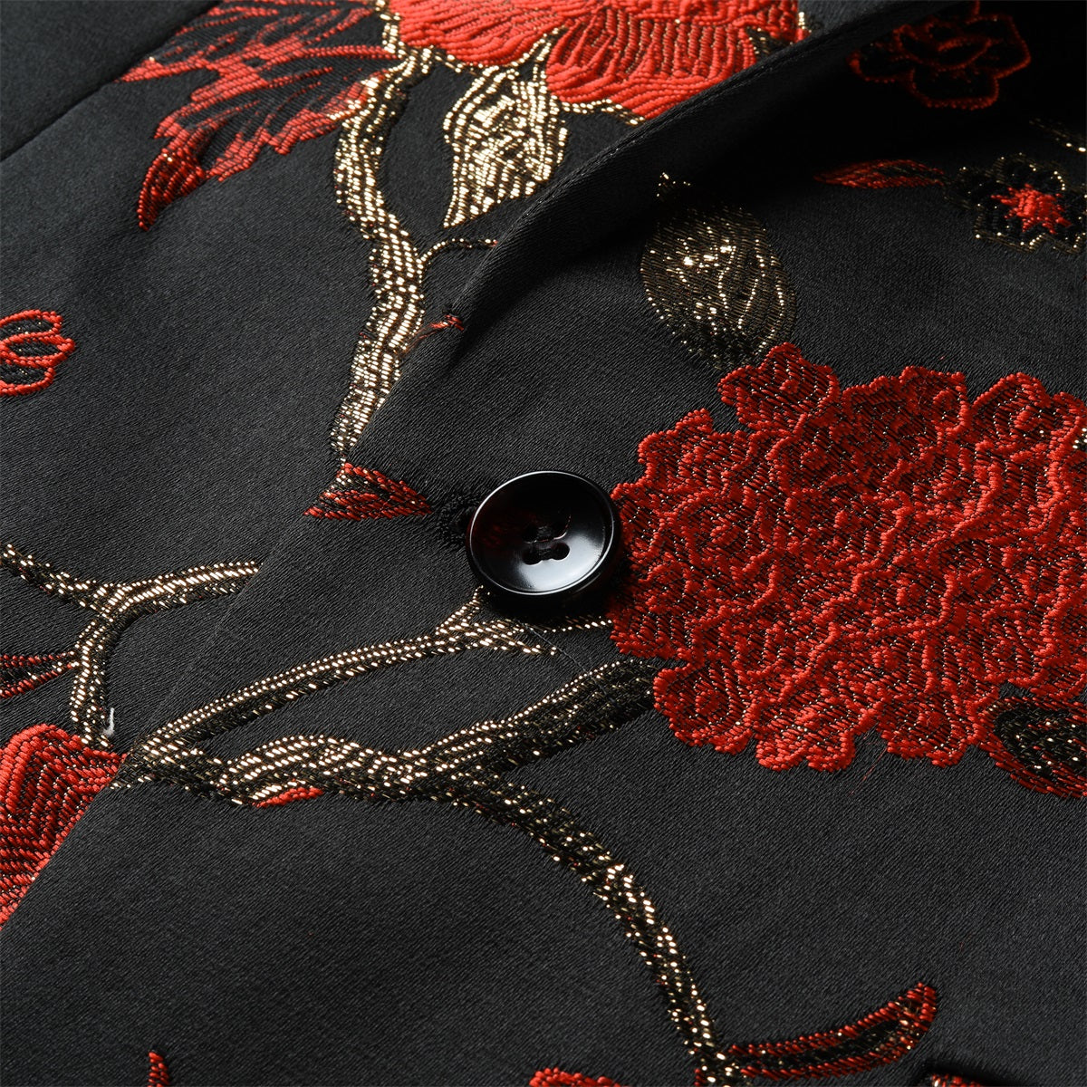 Men's One Button Notched Lapel Embroidered Blazer Red