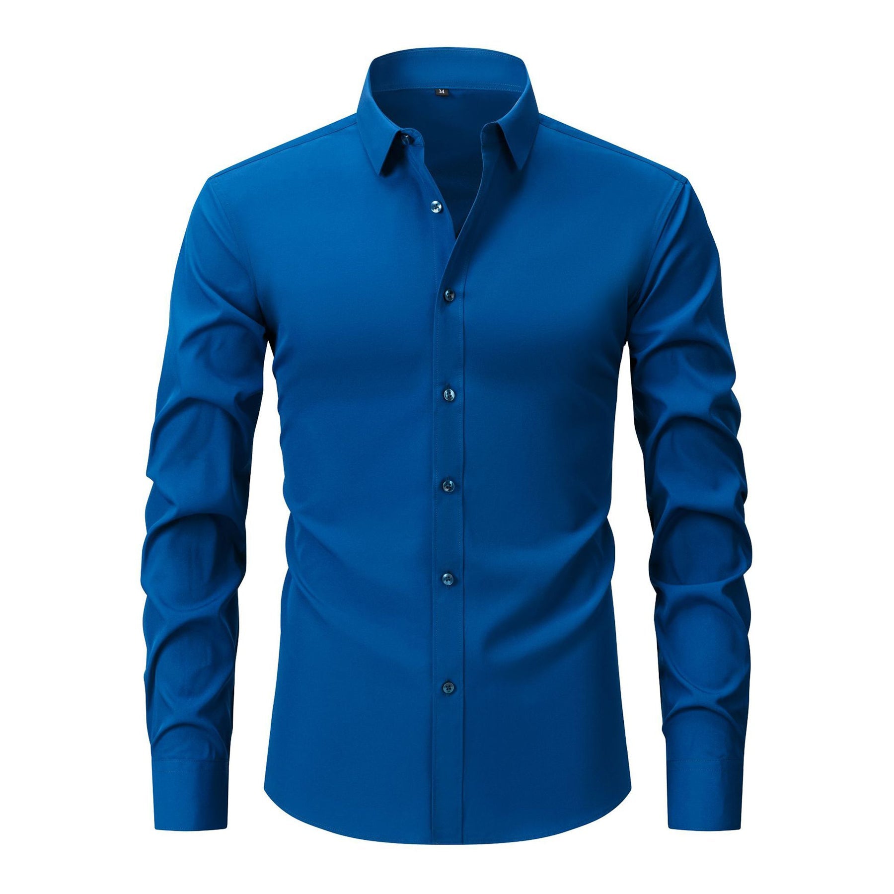 Men's Solid Square Neck Fitted Business Long-Sleeved Shirt Pink