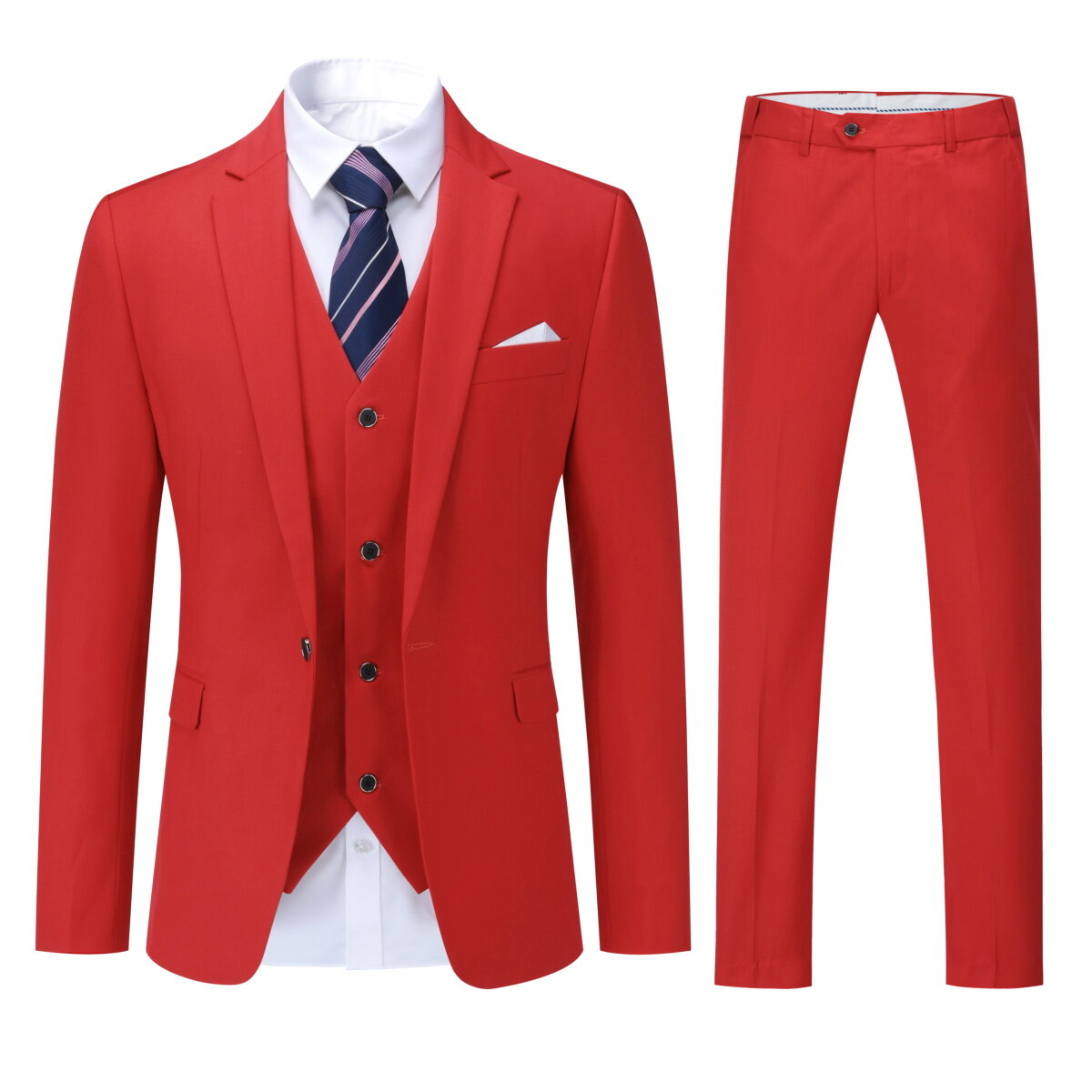 Mens 3 Piece Dress Suit Formal Casual Tux Vest Trousers Red