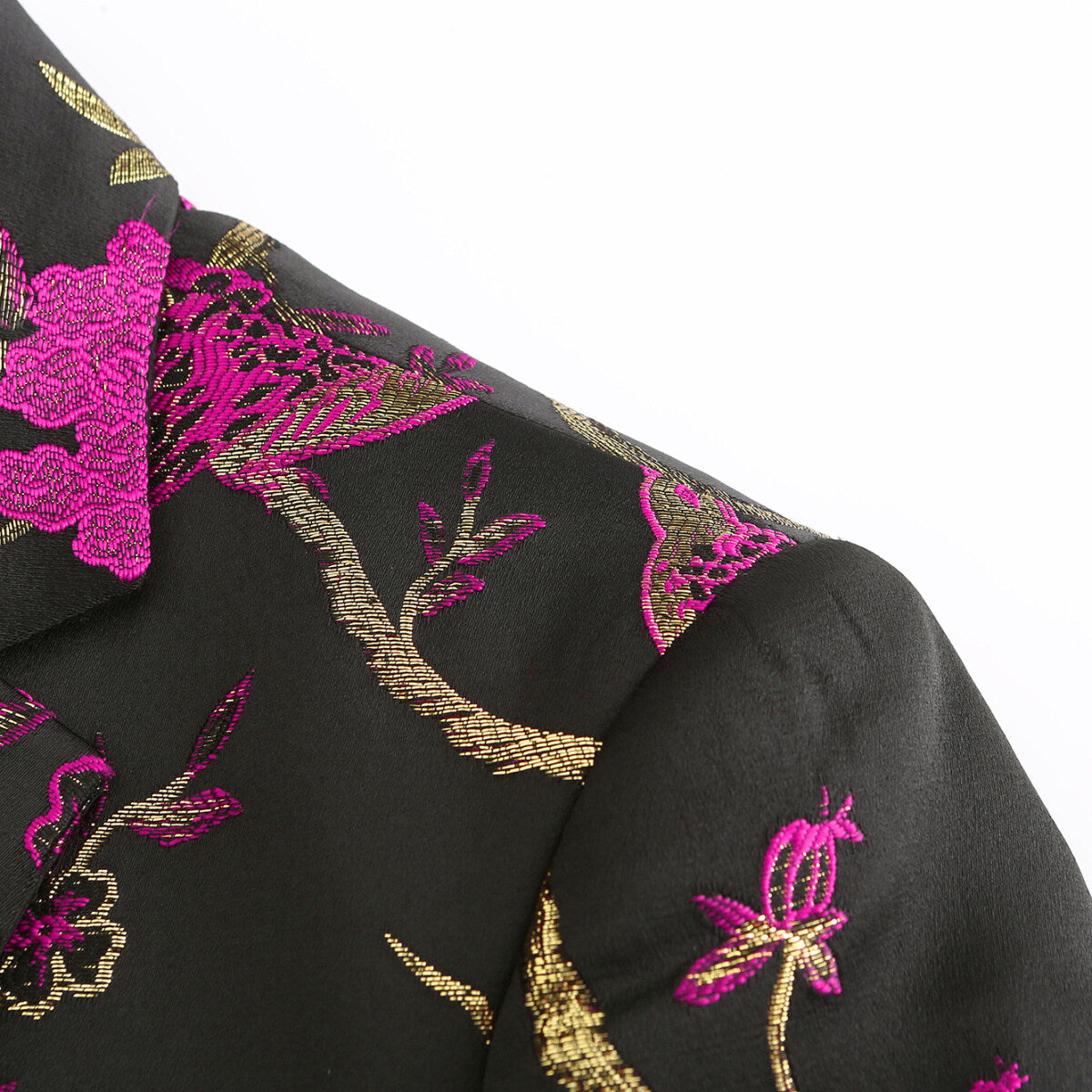 Men's One Button Notched Lapel Embroidered Blazer Rose Red