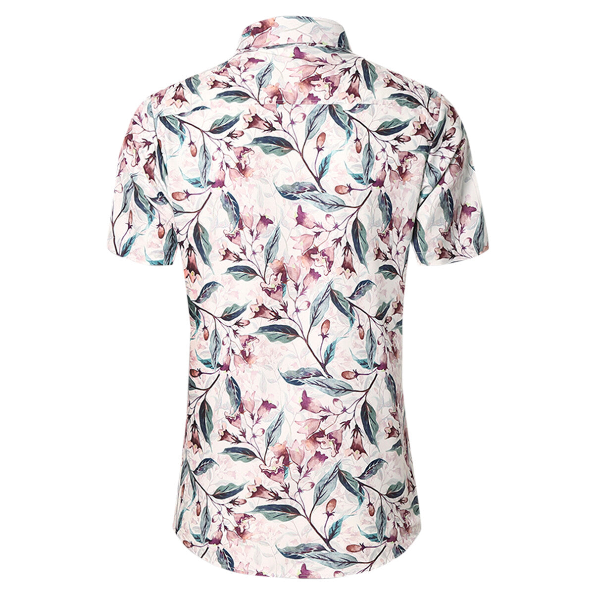 Men's Printed Short-Sleeve Red Flower Casual Shirts White